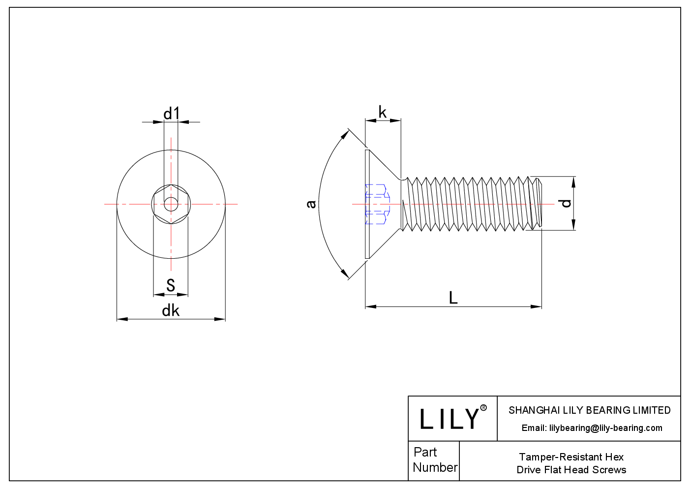 JAFBHACBD Tamper-Resistant HexDrive Flat Head Screws cad drawing