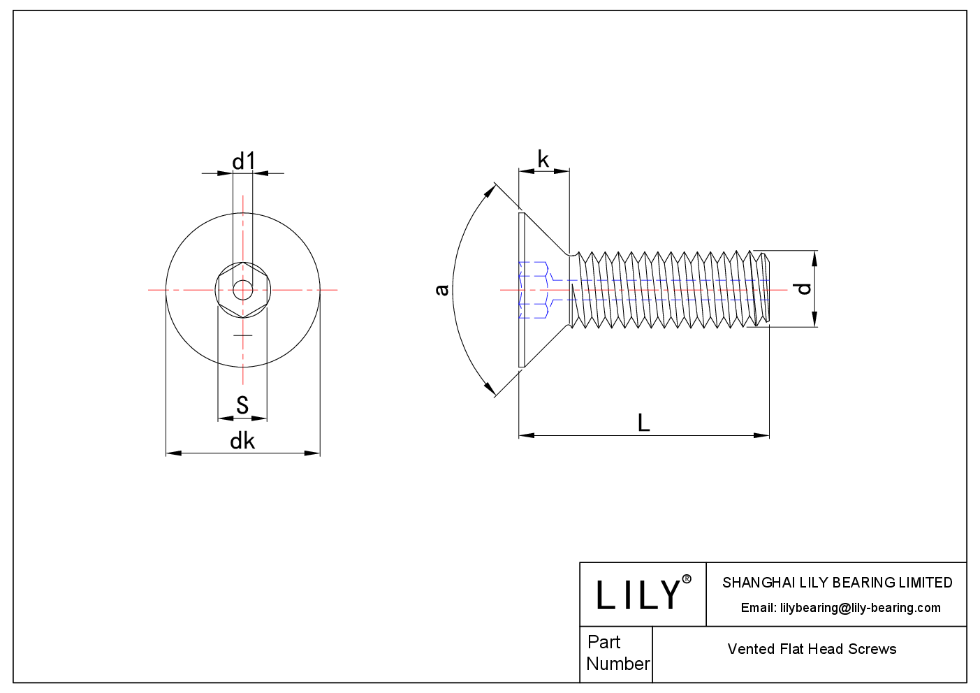 JAFFAAEFA Vented Flat Head Screws cad drawing