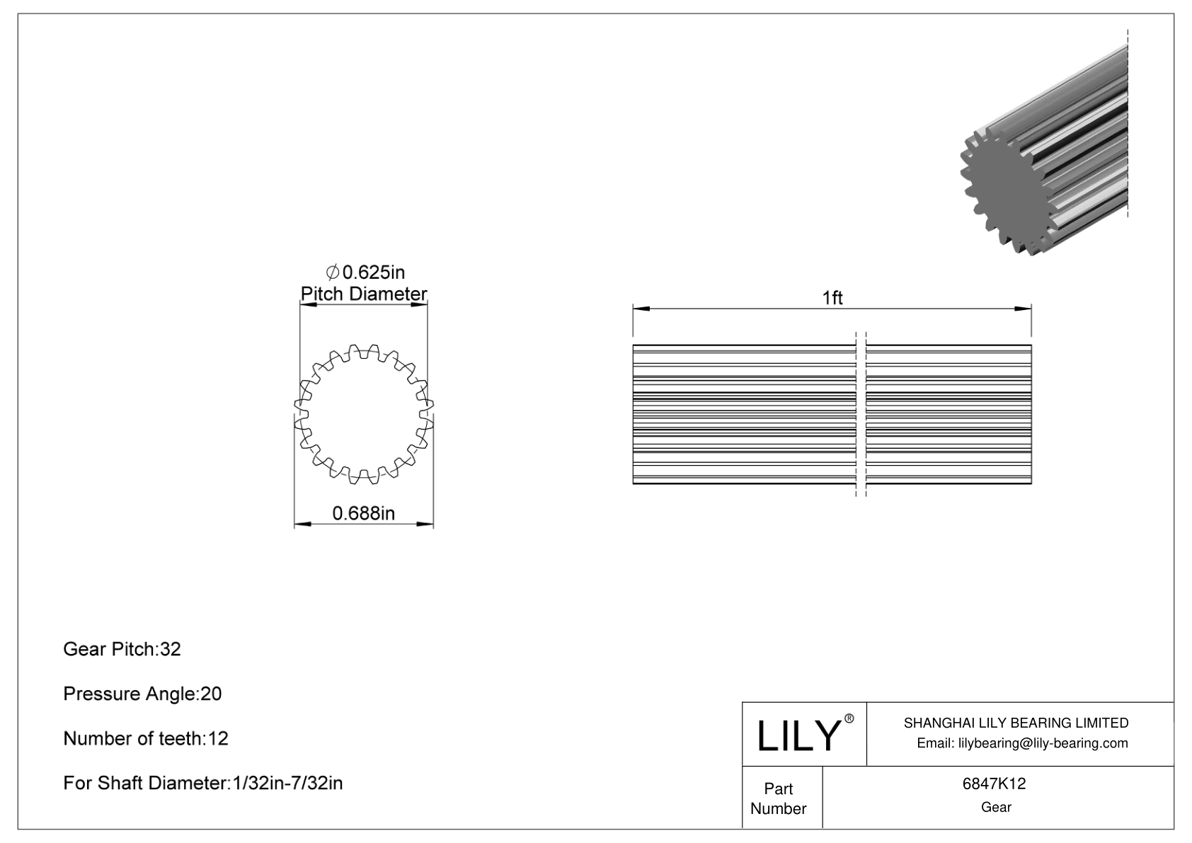 6847K12 Gear Rod Stock Lily Bearing