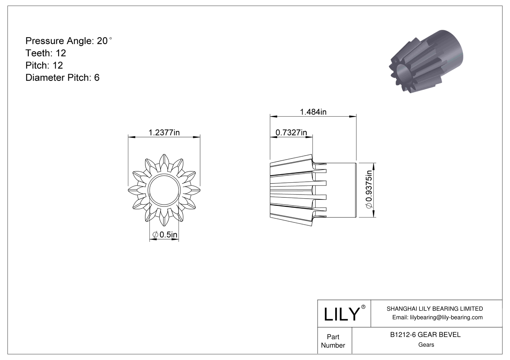 B1212-6 GEAR BEVEL Engranajes cónicos cad drawing