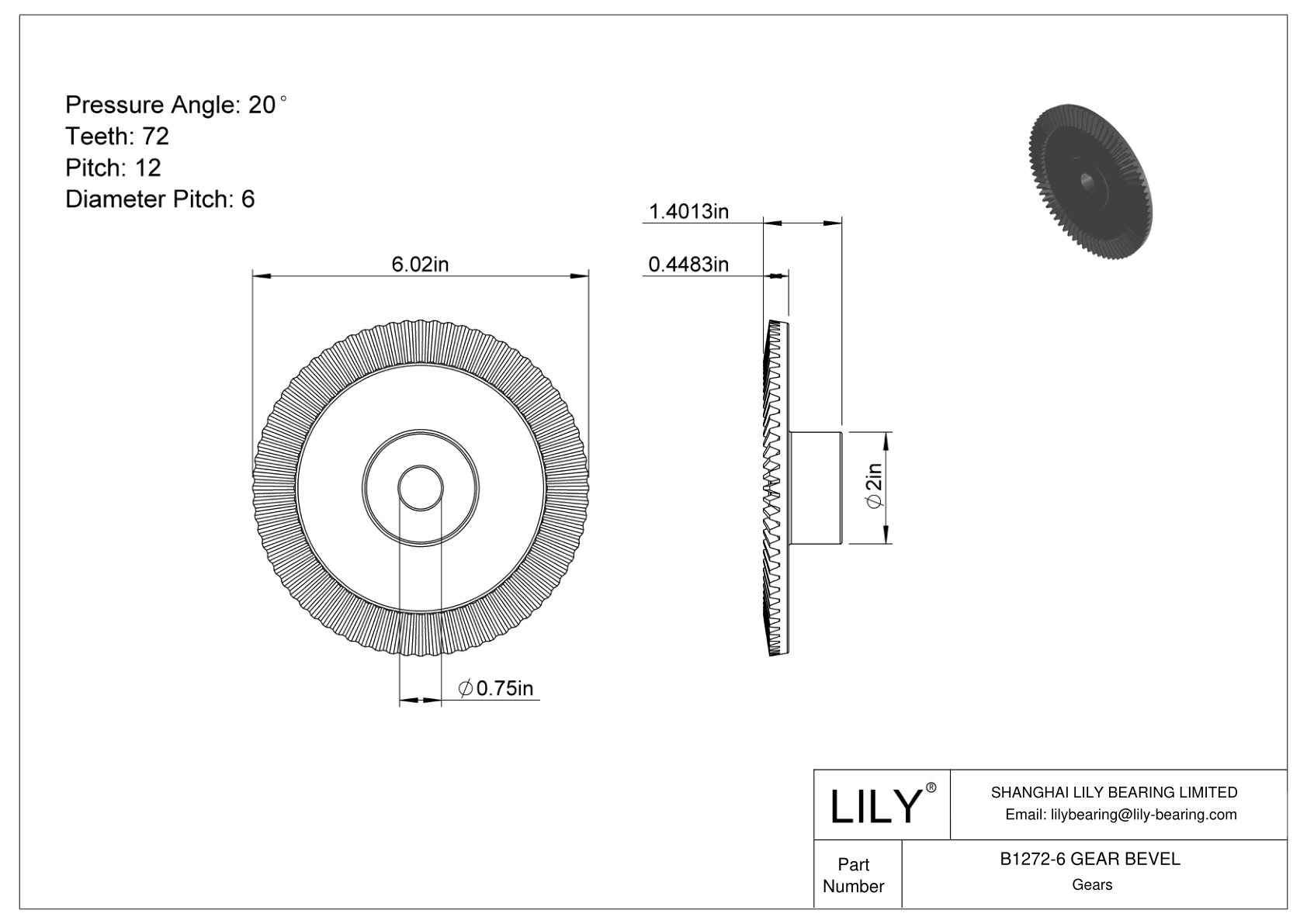 B1272-6 GEAR BEVEL 锥齿轮 cad drawing