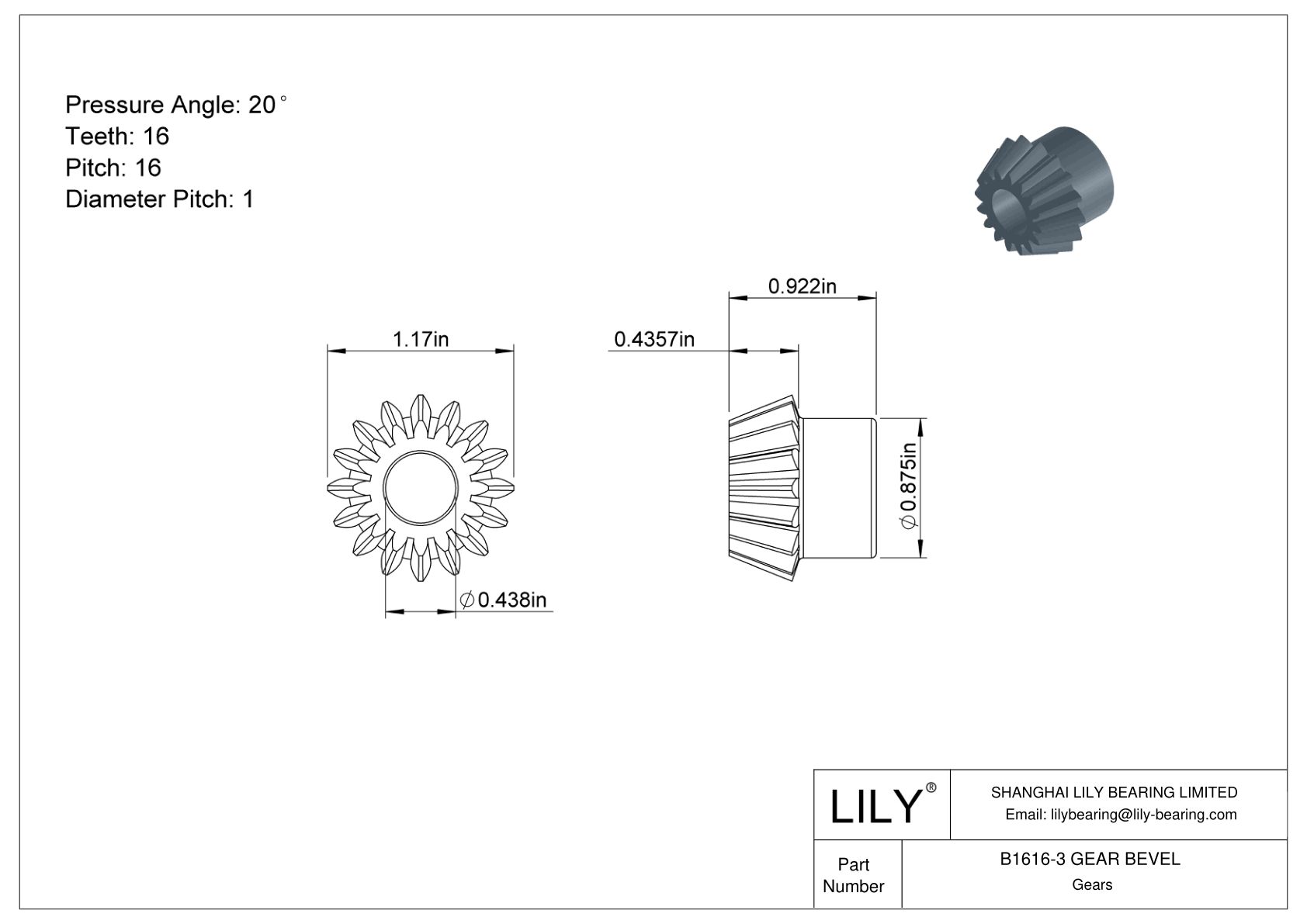 B1616-3 GEAR BEVEL 锥齿轮 cad drawing