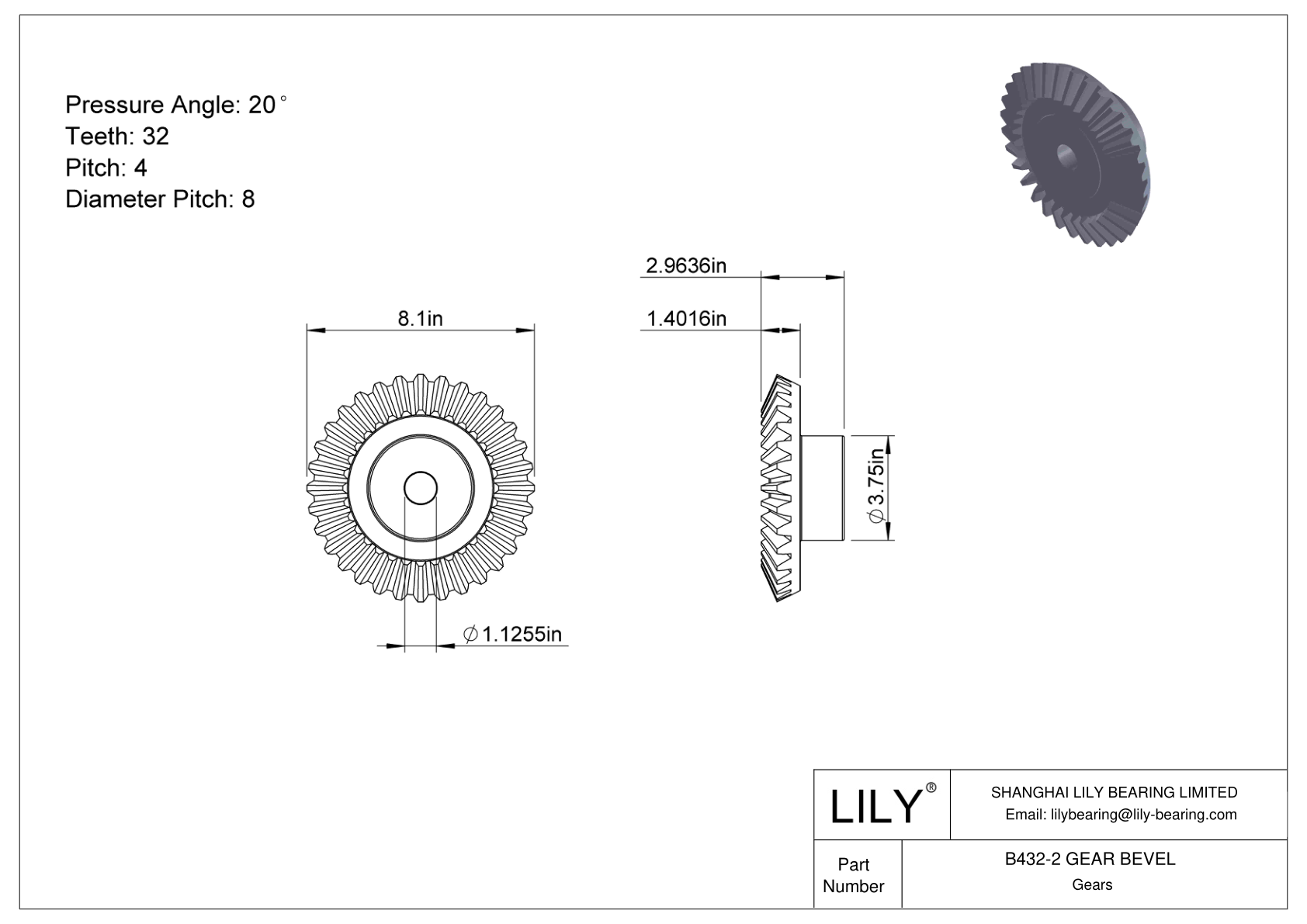 B432-2 GEAR BEVEL 锥齿轮 cad drawing