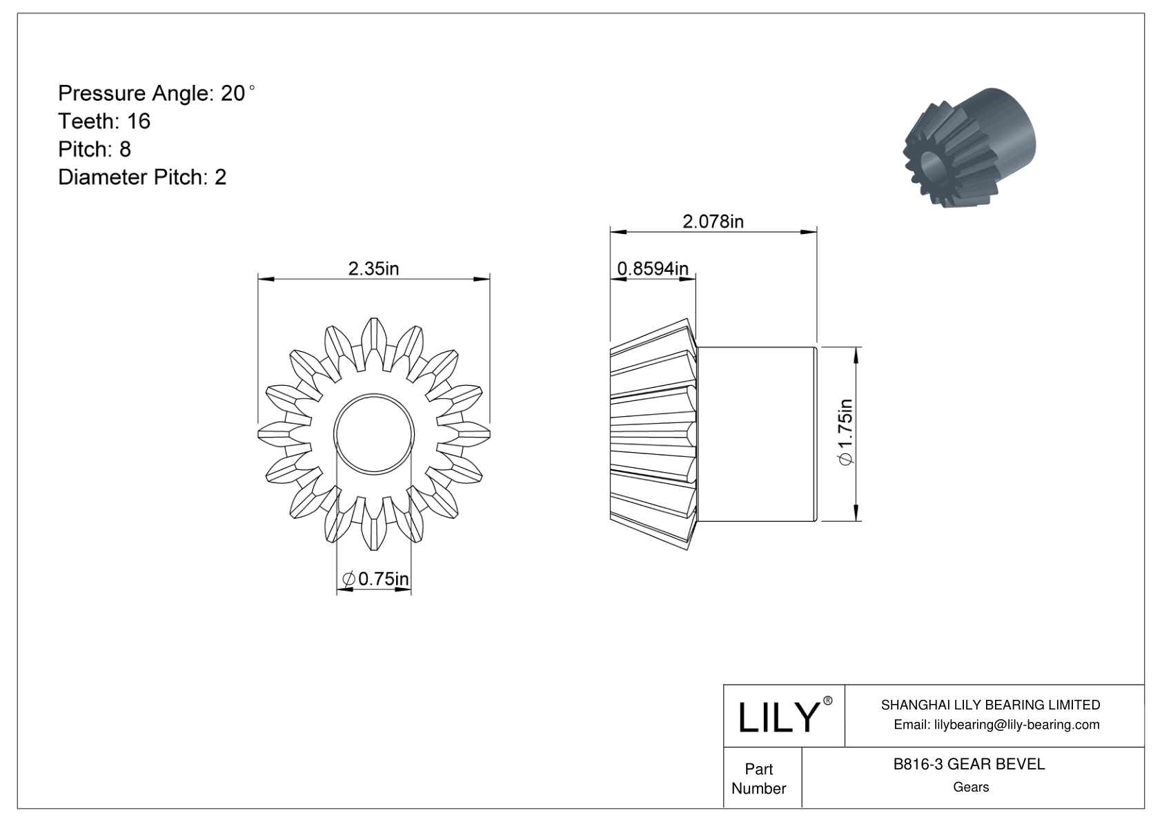 B816-3 GEAR BEVEL 锥齿轮 cad drawing