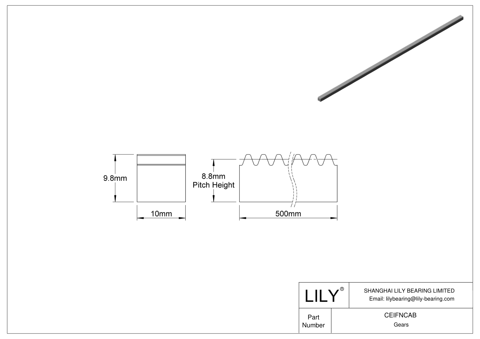 CEIFNCAB Metal Metric Rectangular Gear Racks - 20° Pressure Angle cad drawing