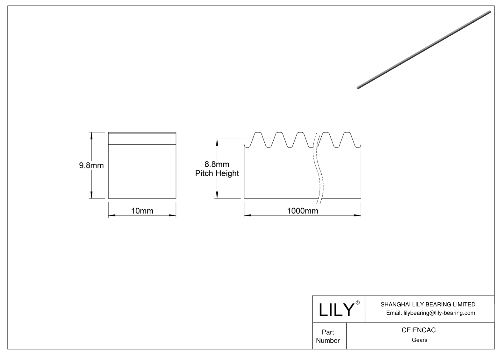 CEIFNCAC 金属公制矩形齿轮齿条 - 20° 压力角 cad drawing