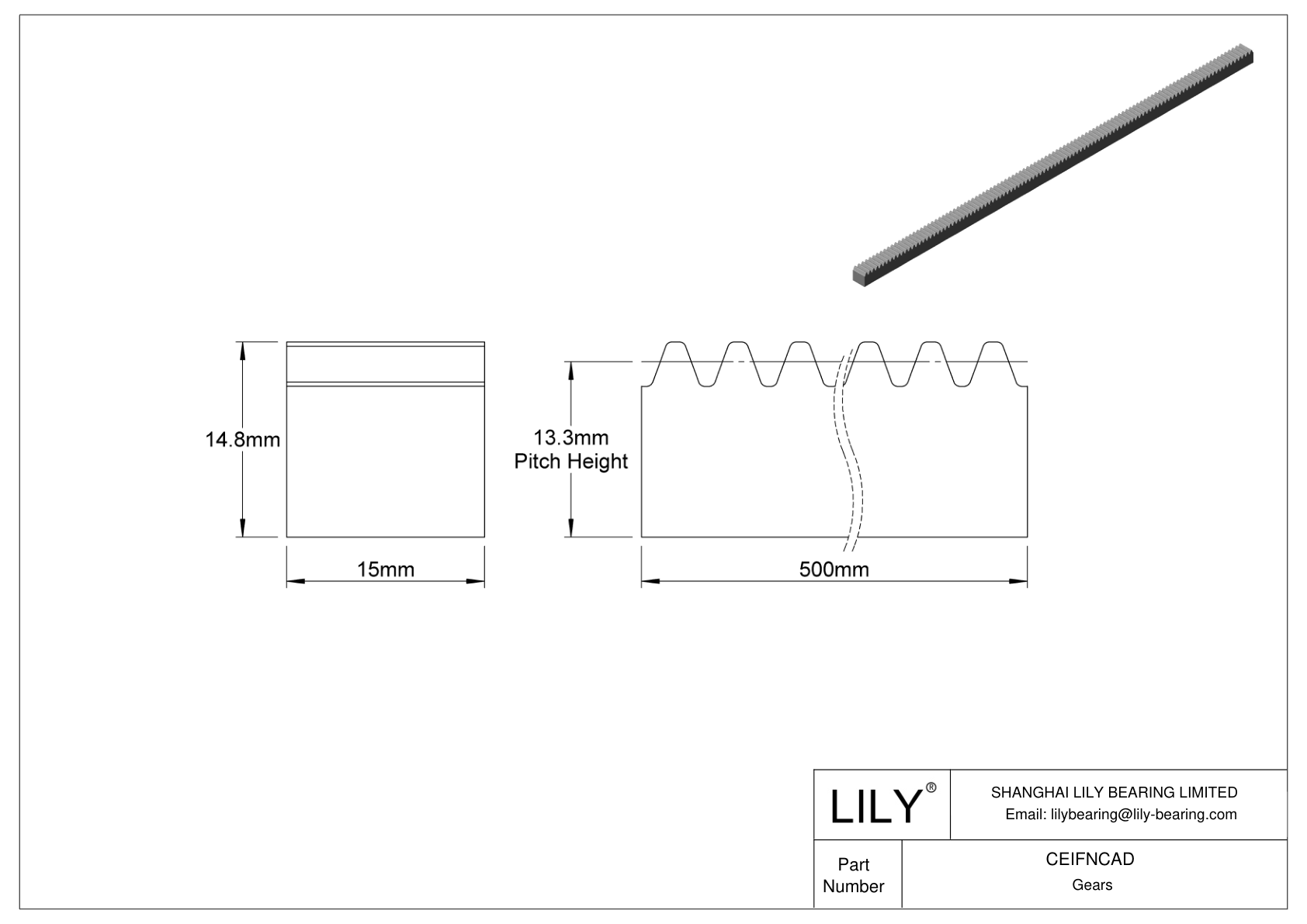 CEIFNCAD Metal Metric Rectangular Gear Racks - 20° Pressure Angle cad drawing