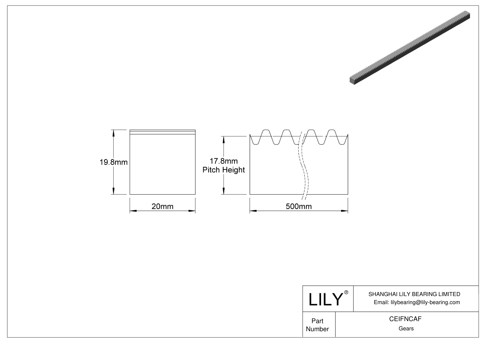 CEIFNCAF Metal Metric Rectangular Gear Racks - 20° Pressure Angle cad drawing