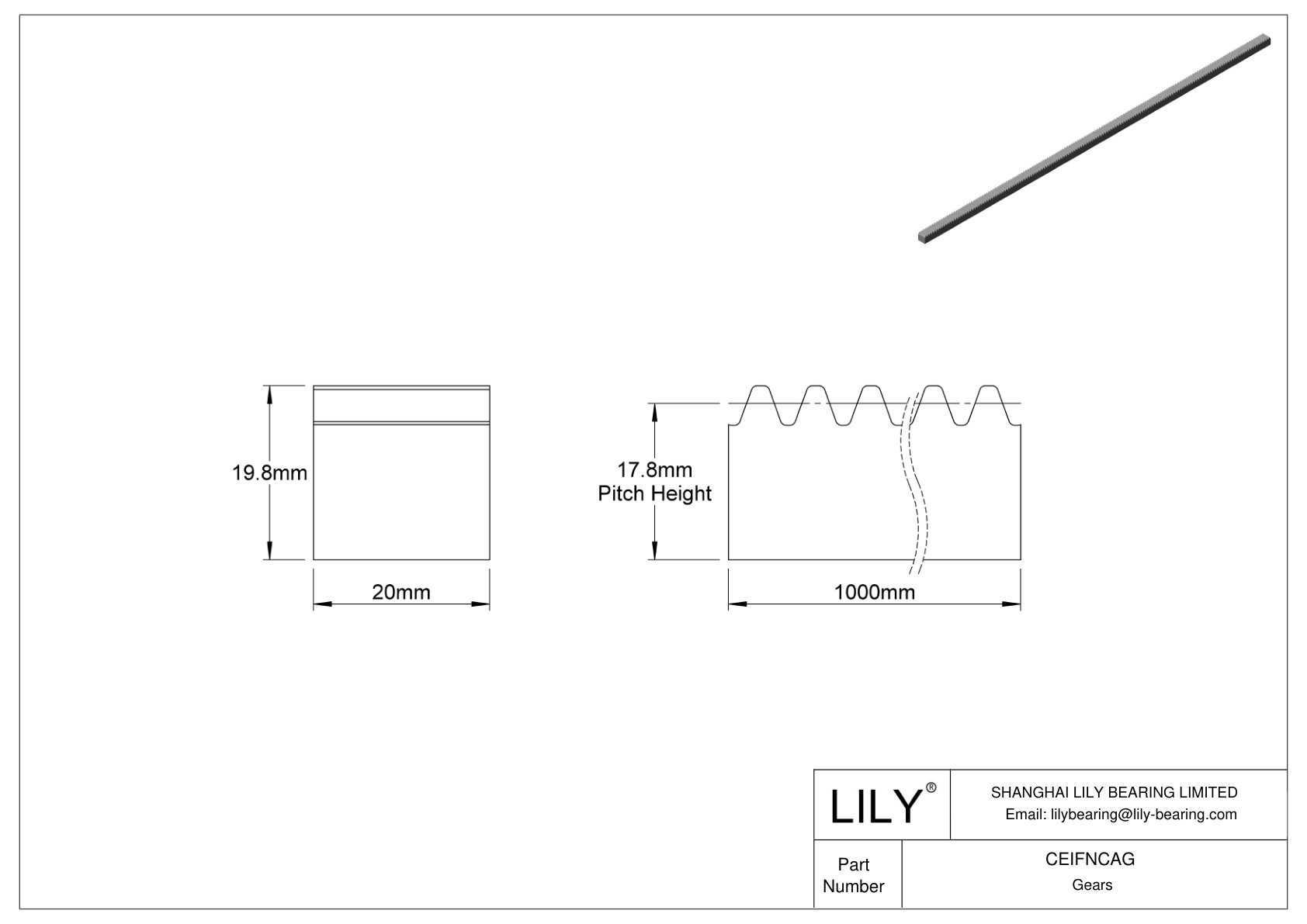 CEIFNCAG Metal Metric Rectangular Gear Racks - 20° Pressure Angle cad drawing