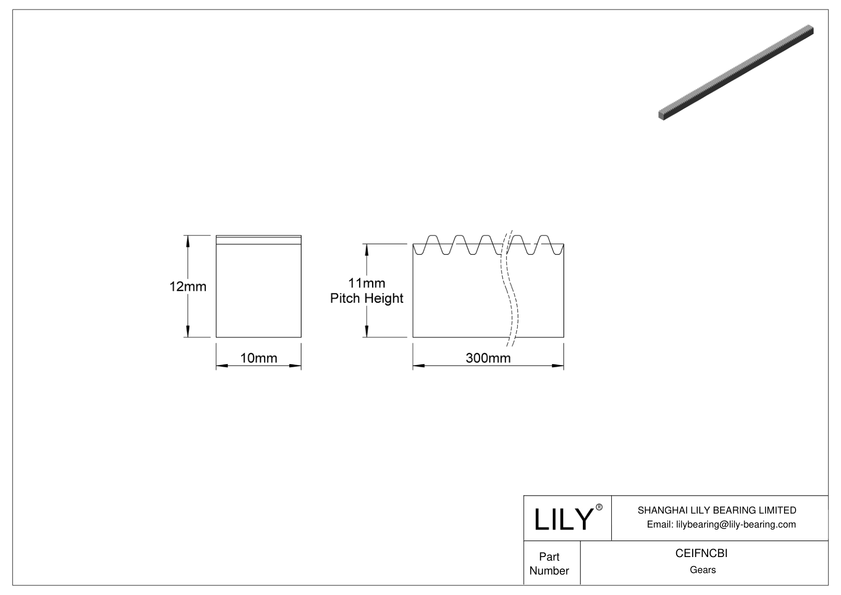 CEIFNCBI Metal Metric Rectangular Gear Racks - 20° Pressure Angle cad drawing