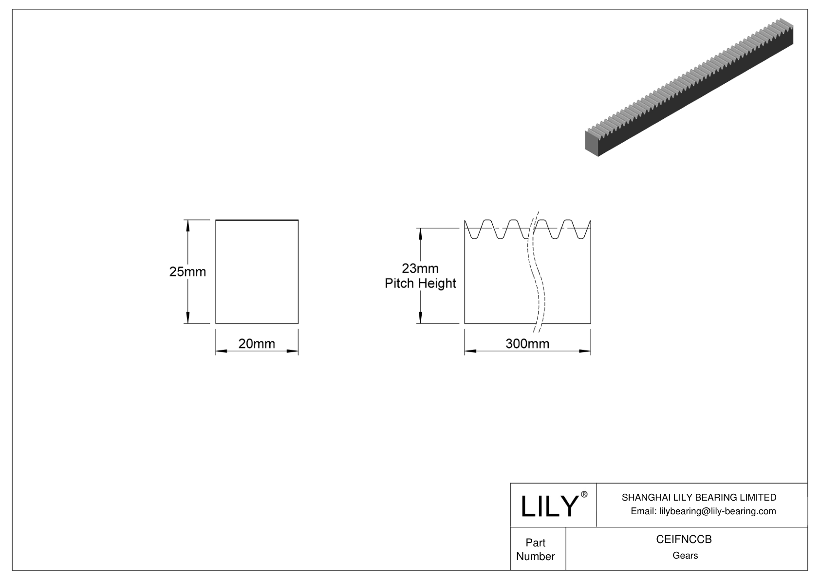 CEIFNCCB Metal Metric Rectangular Gear Racks - 20° Pressure Angle cad drawing