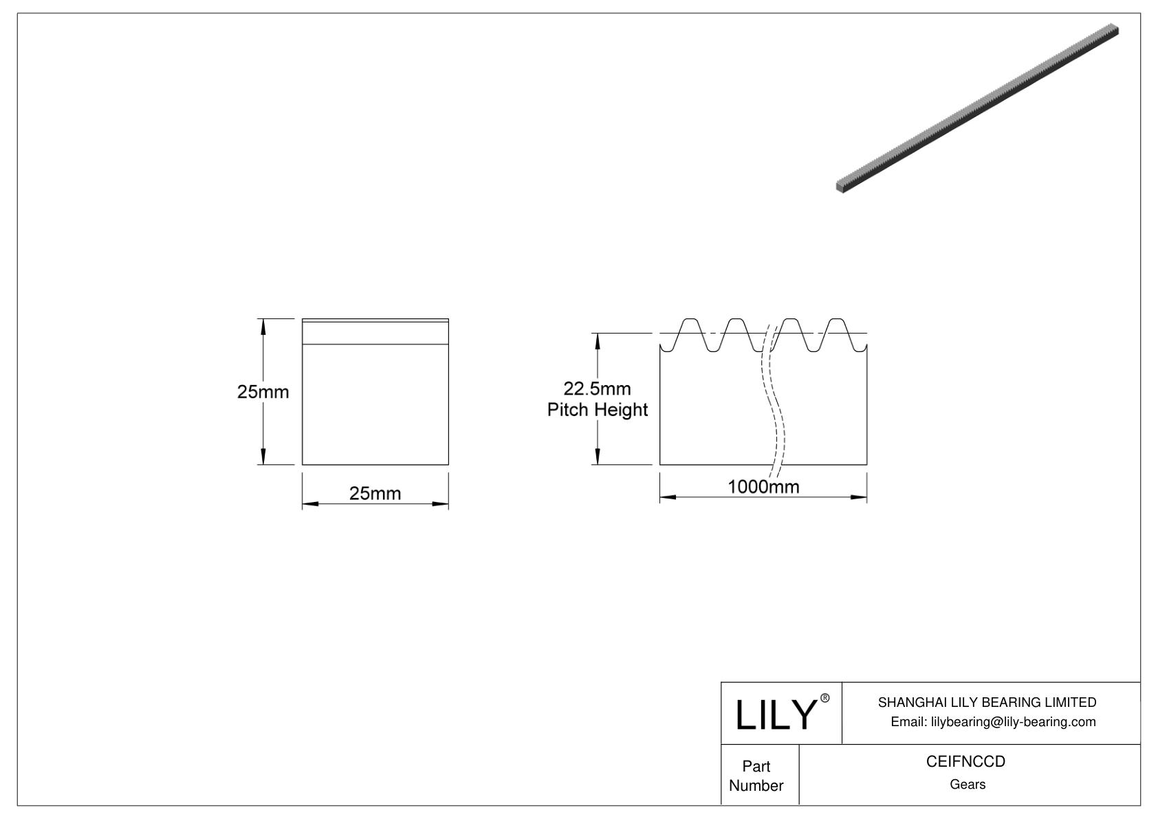 CEIFNCCD Metal Metric Rectangular Gear Racks - 20° Pressure Angle cad drawing