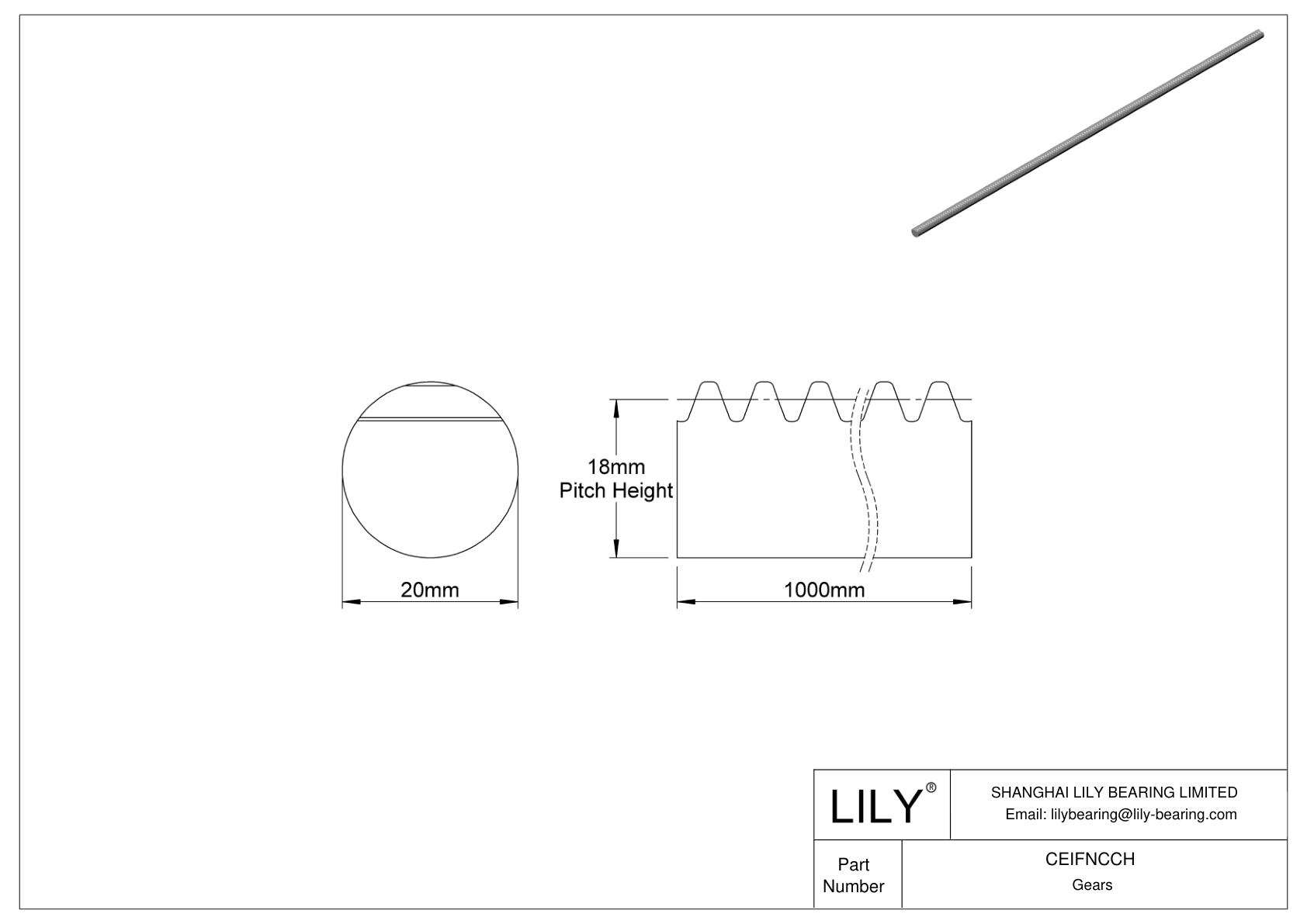 CEIFNCCH Metal Metric Round Gear Racks - 20° Pressure Angle cad drawing