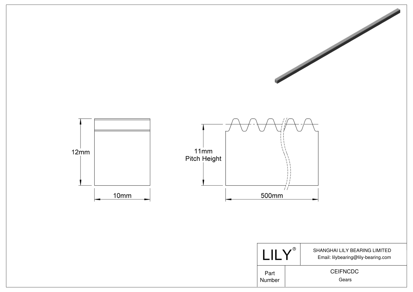 CEIFNCDC Metal Metric Rectangular Gear Racks - 20° Pressure Angle cad drawing