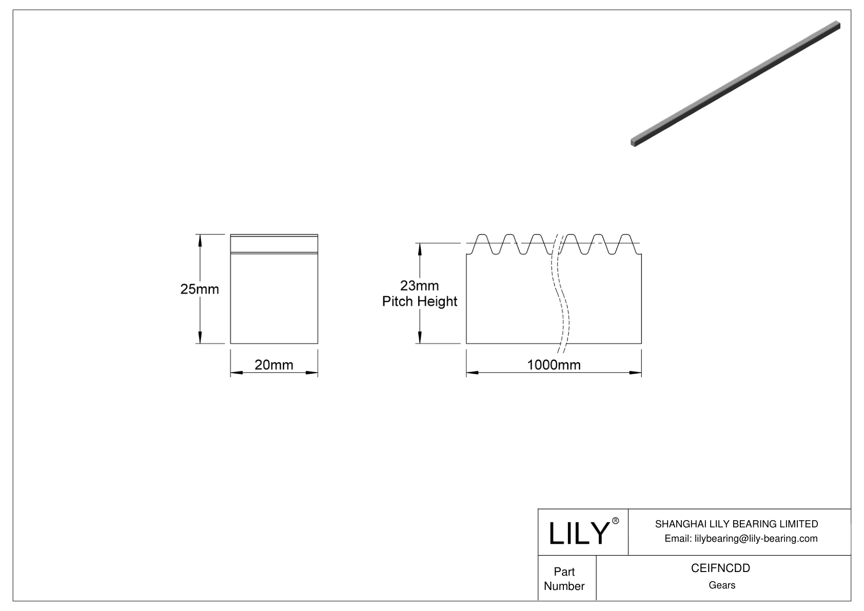 CEIFNCDD Metal Metric Rectangular Gear Racks - 20° Pressure Angle cad drawing