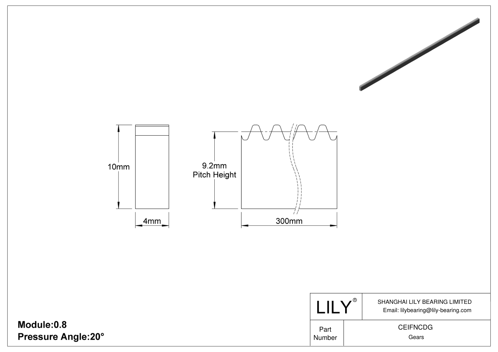 CEIFNCDG Metal Metric Rectangular Gear Racks - 20° Pressure Angle cad drawing