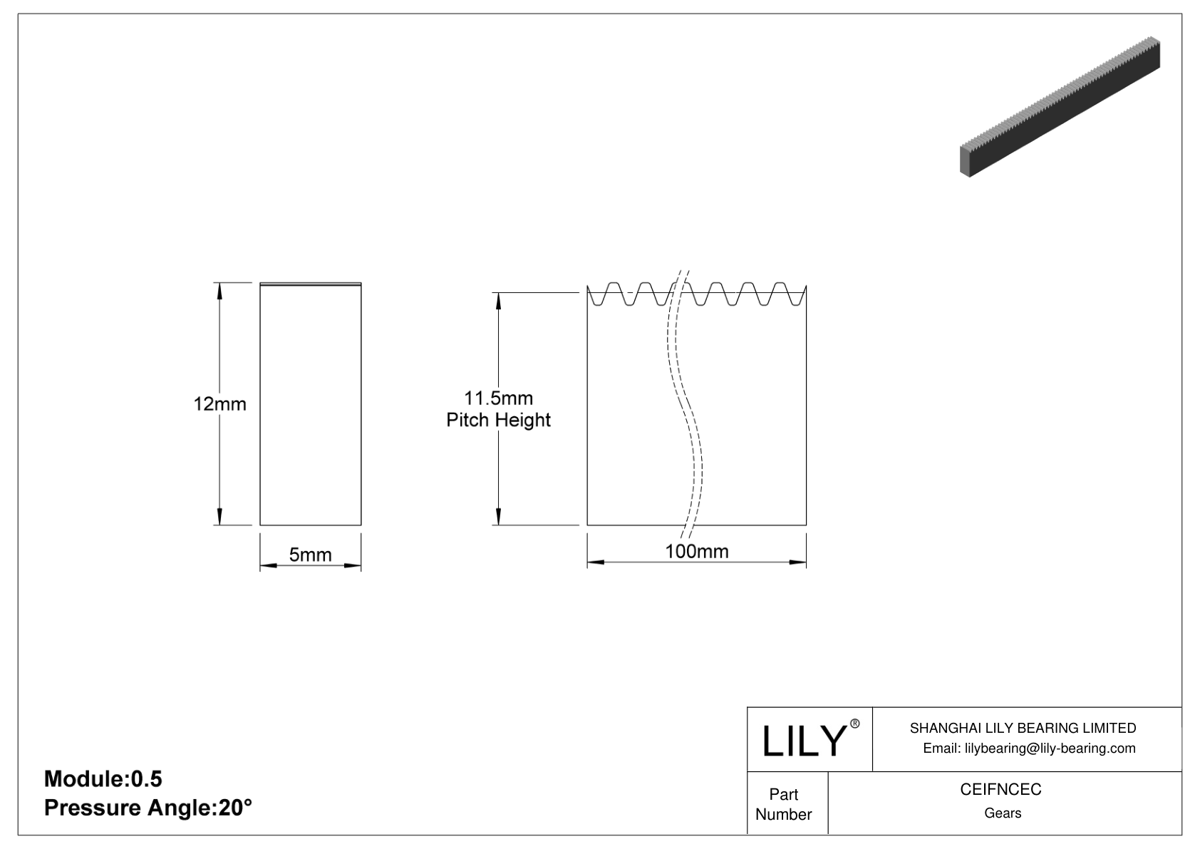 CEIFNCEC Metal Metric Rectangular Gear Racks - 20° Pressure Angle cad drawing