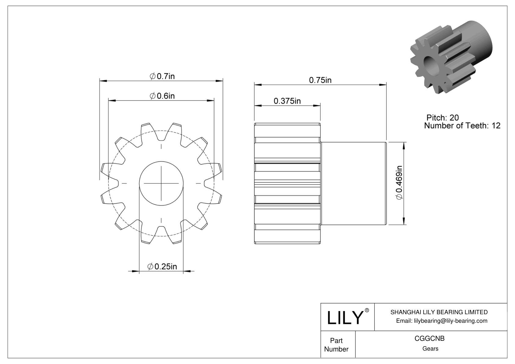 CGGCNB Engranajes de plástico en pulgadas - Ángulo de presión de 20 cad drawing