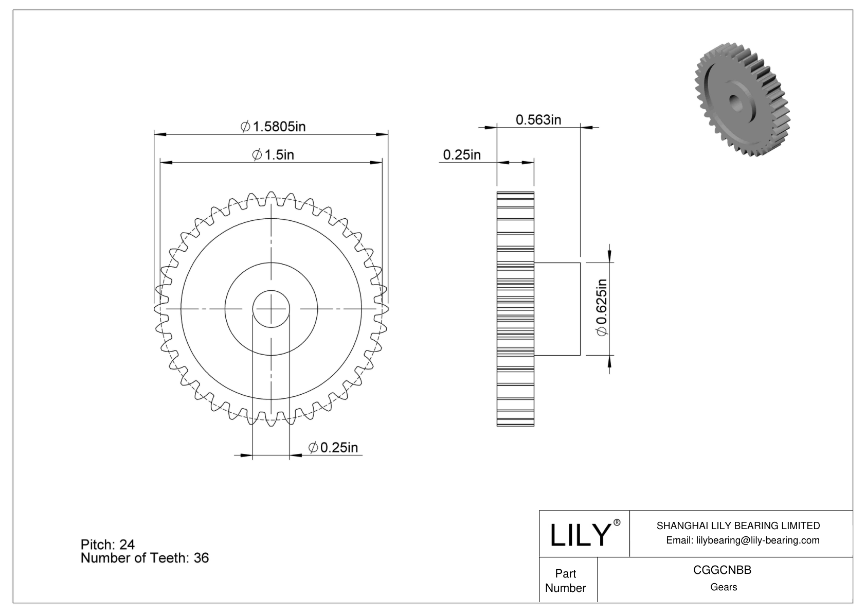 CGGCNBB Engranajes de plástico en pulgadas - Ángulo de presión de 20 cad drawing