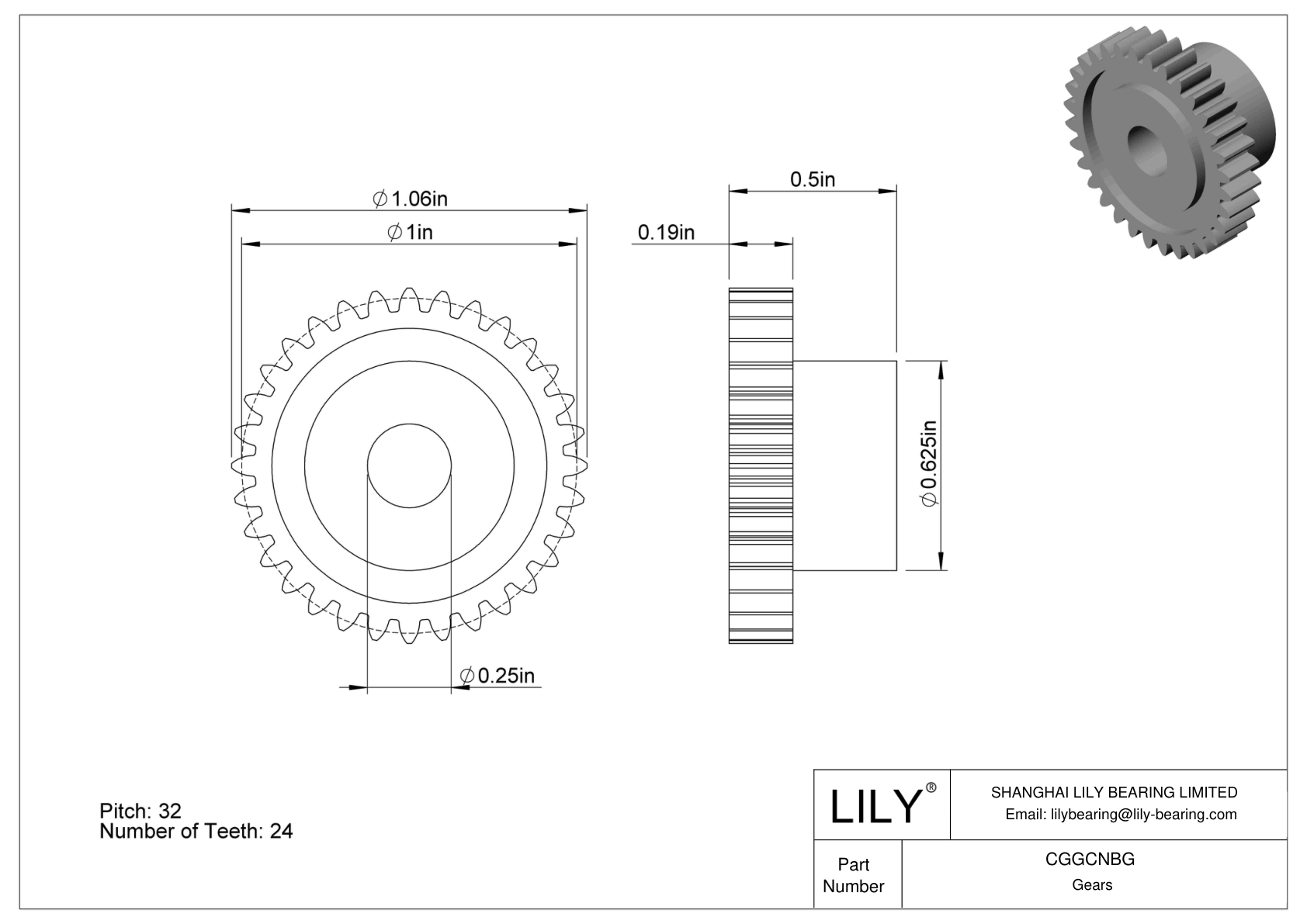 CGGCNBG 塑料英制齿轮 - 20° 压力角 cad drawing