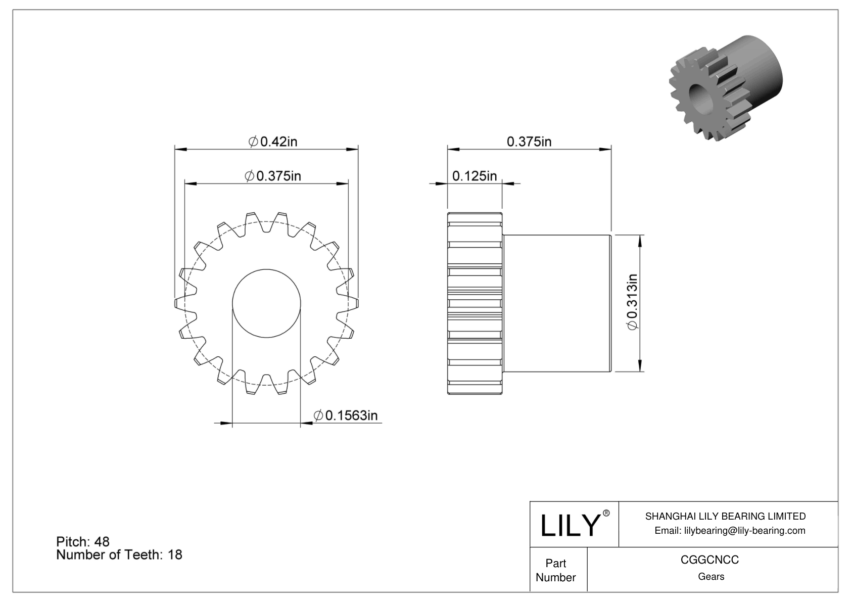 CGGCNCC Plastic Inch Gears - 20° Pressure Angle cad drawing