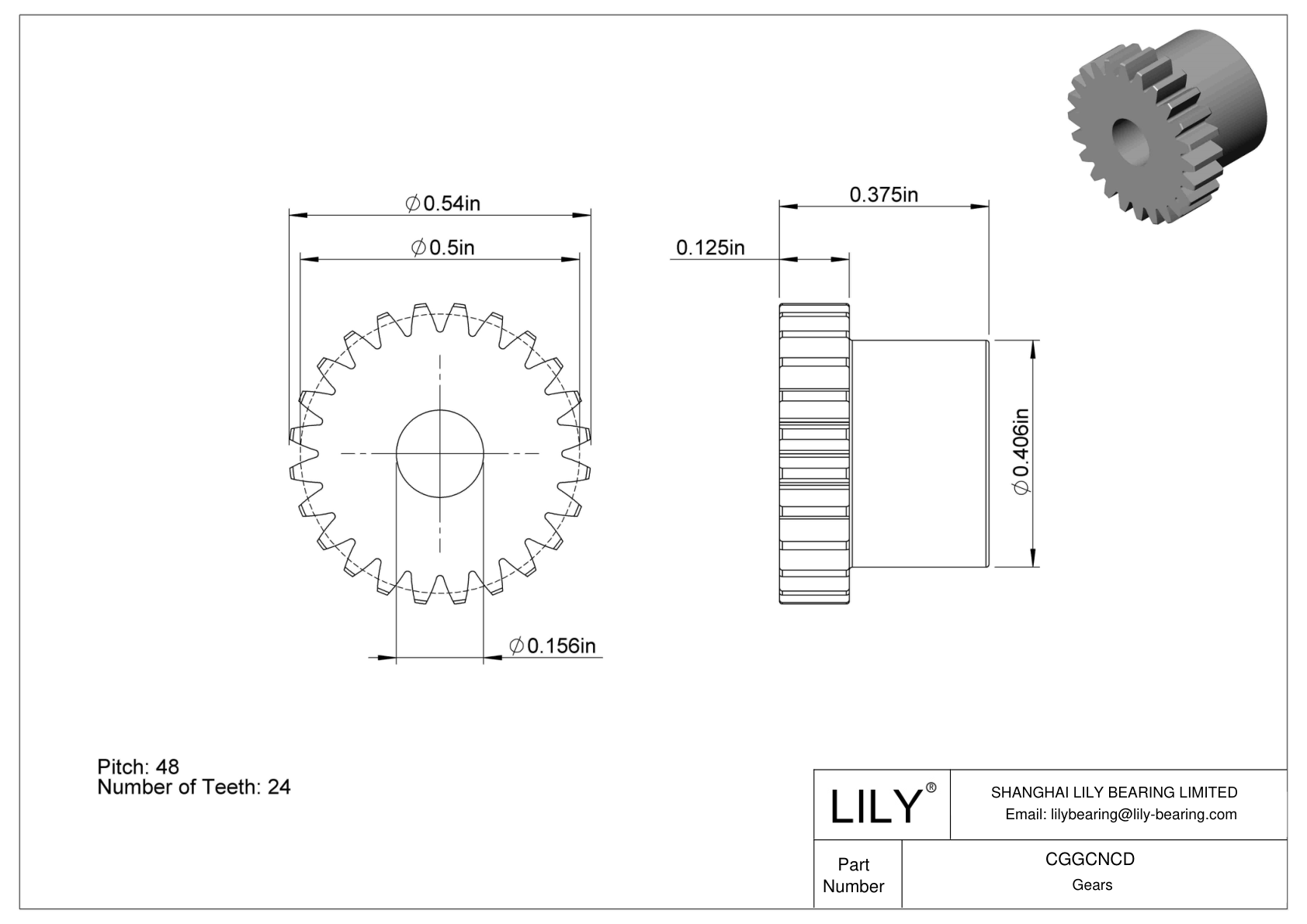 CGGCNCD Plastic Inch Gears - 20° Pressure Angle cad drawing