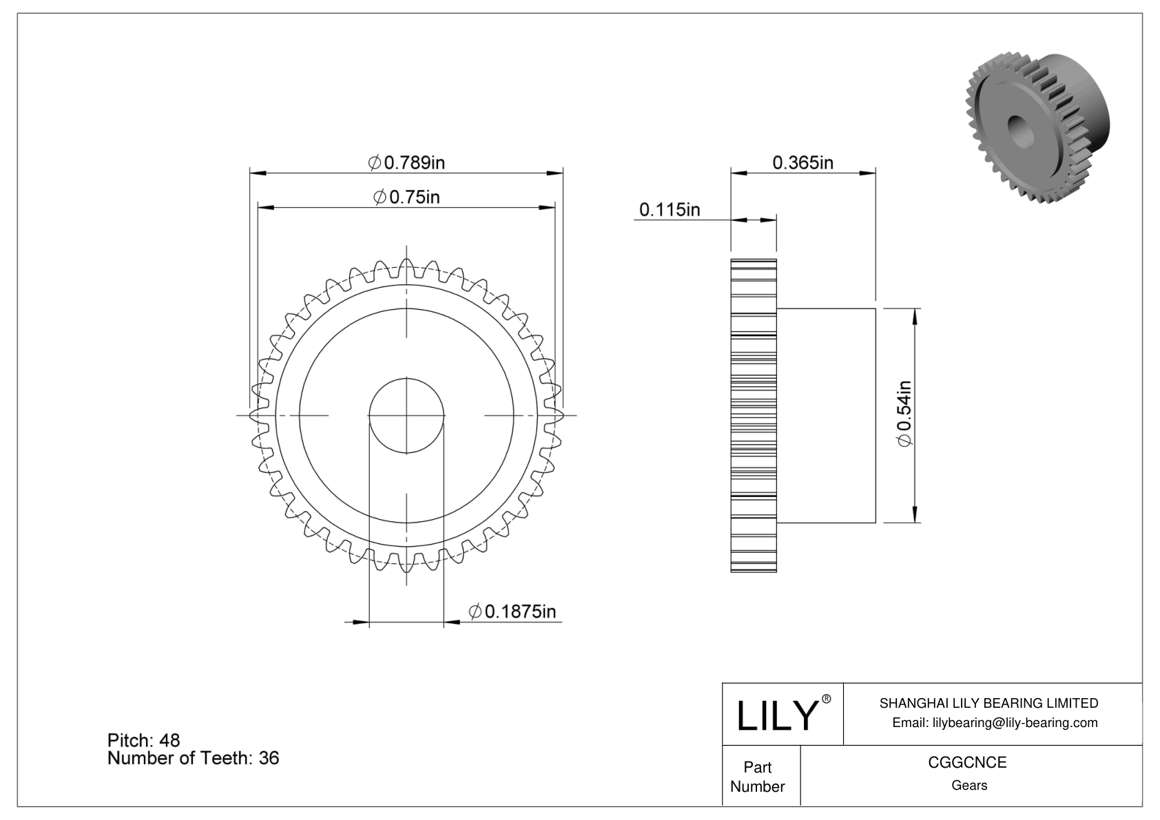 CGGCNCE 塑料英制齿轮 - 20° 压力角 cad drawing