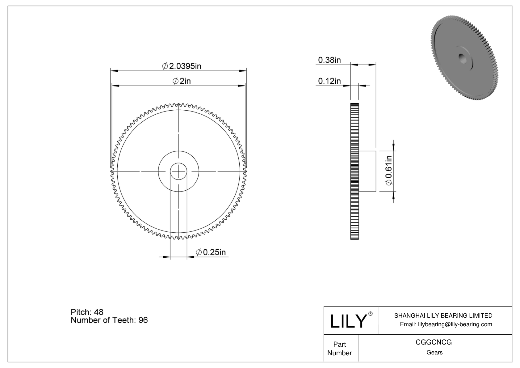 CGGCNCG Engranajes de plástico en pulgadas - Ángulo de presión de 20 cad drawing