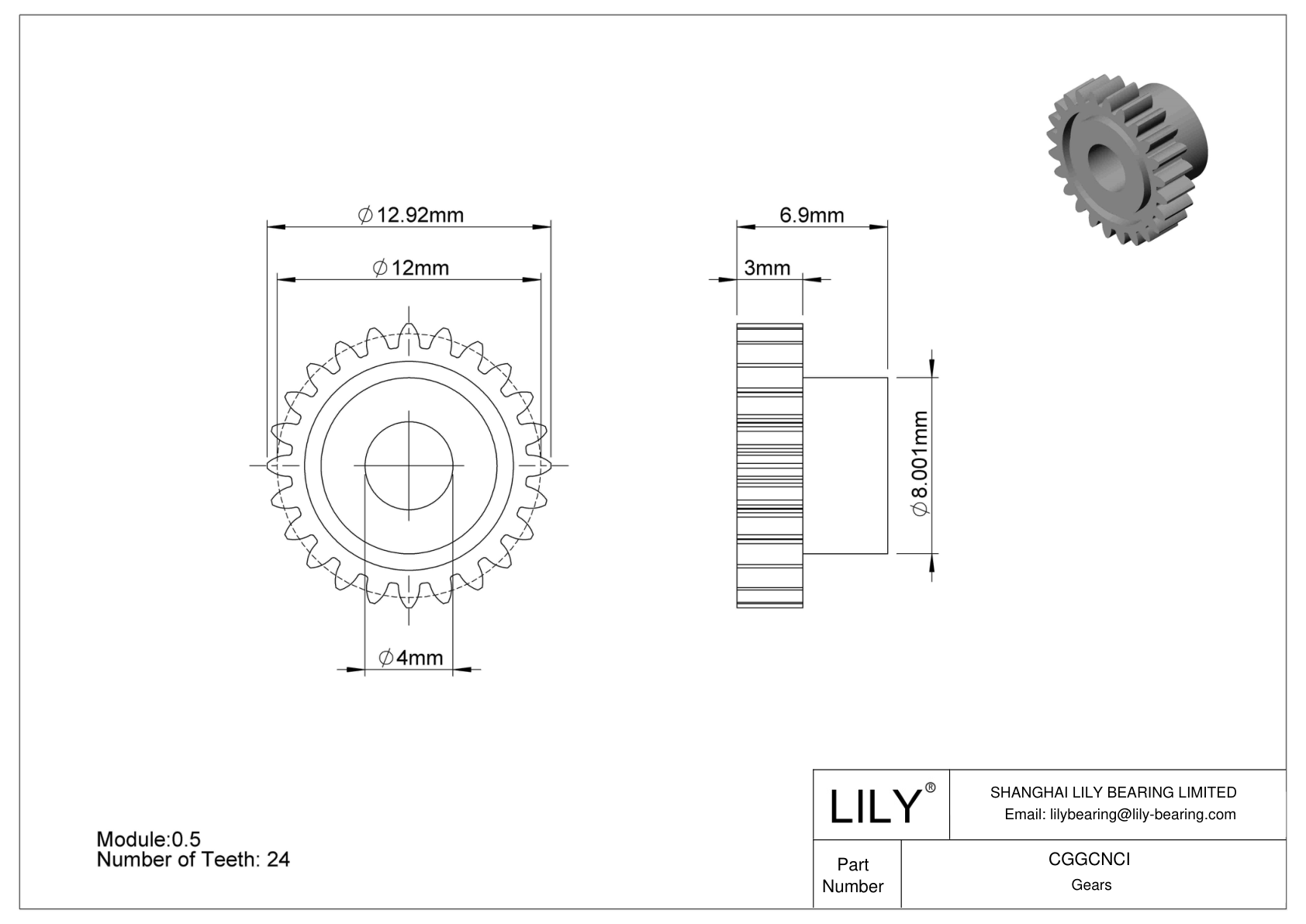 CGGCNCI 塑料公制齿轮 - 20° 压力角 cad drawing