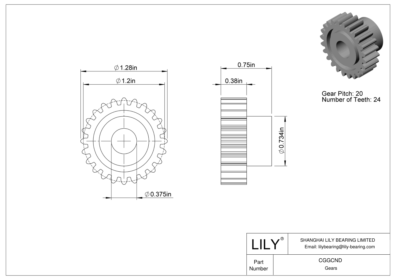 CGGCND 塑料英制齿轮 - 20° 压力角 cad drawing