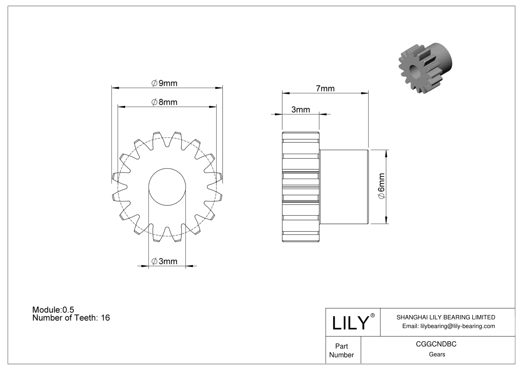 CGGCNDBC Plastic Metric Gears - 20° Pressure Angle cad drawing