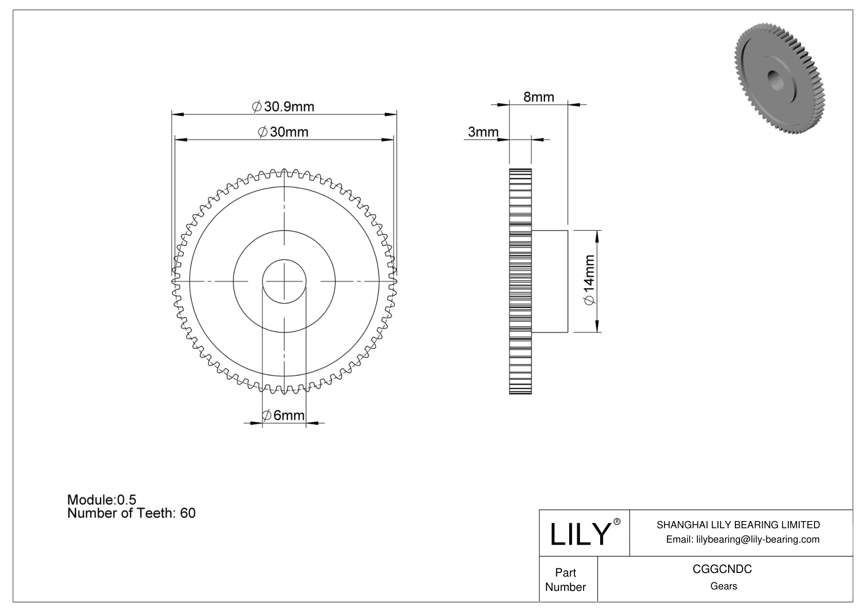 CGGCNDC Engranajes métricos de plástico - Ángulo de presión de 20 cad drawing