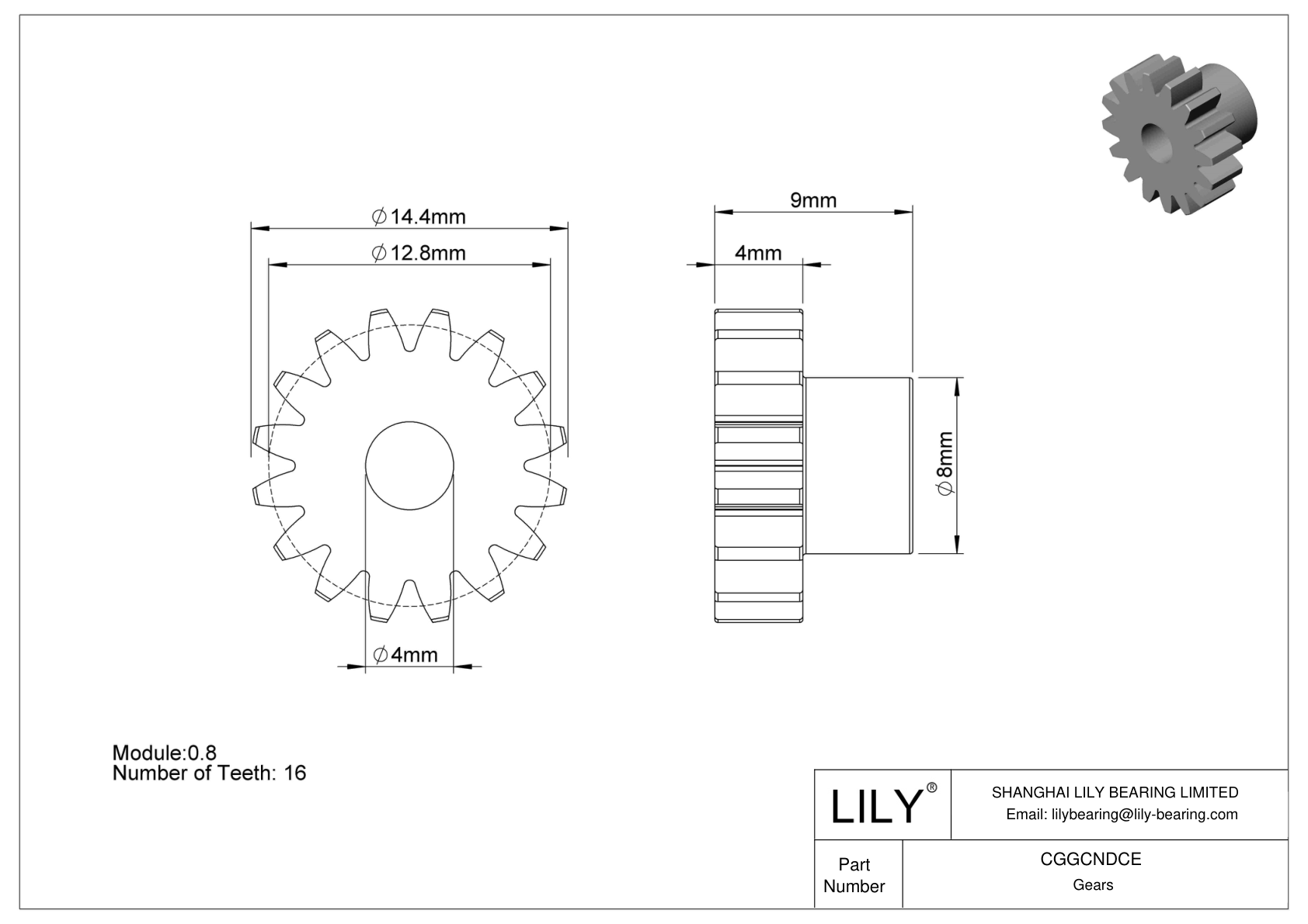 CGGCNDCE Plastic Metric Gears - 20° Pressure Angle cad drawing