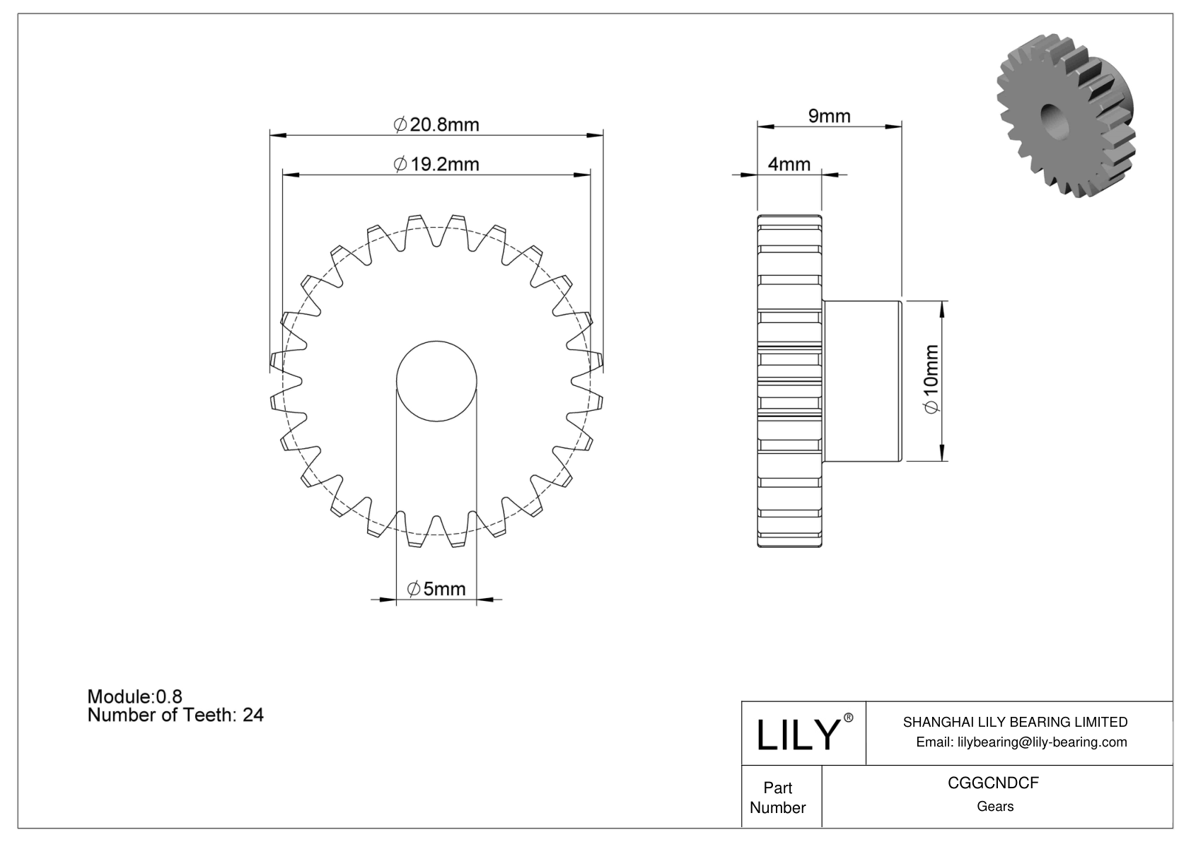 CGGCNDCF Plastic Metric Gears - 20° Pressure Angle cad drawing