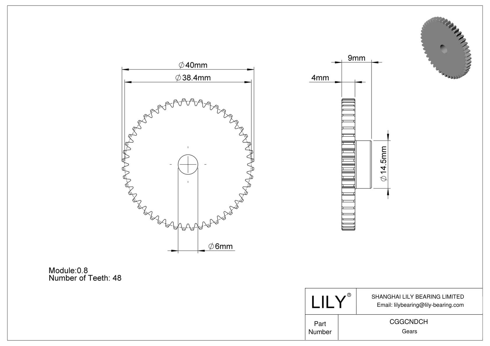 CGGCNDCH Plastic Metric Gears - 20° Pressure Angle cad drawing