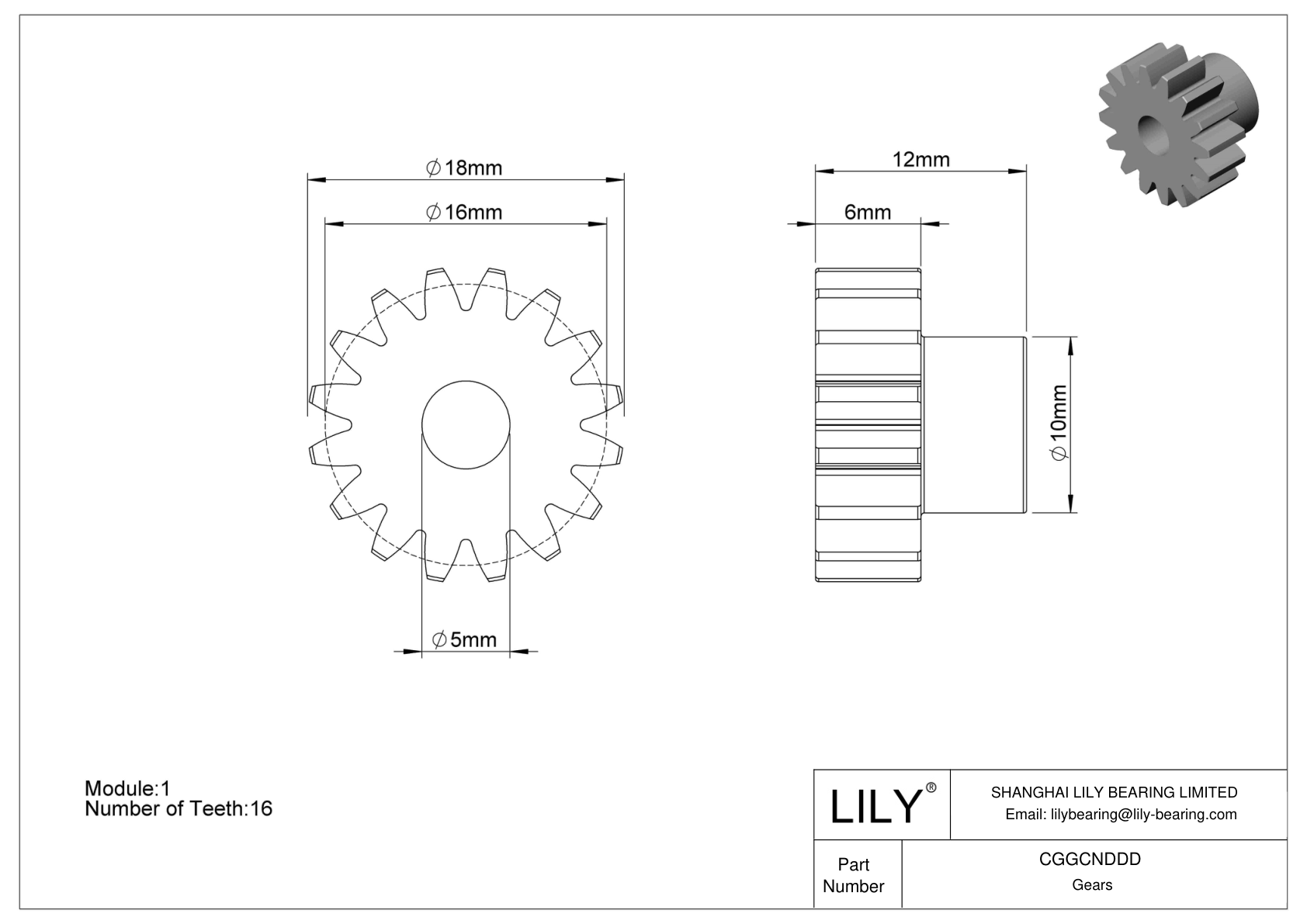 CGGCNDDD Plastic Metric Gears - 20° Pressure Angle cad drawing