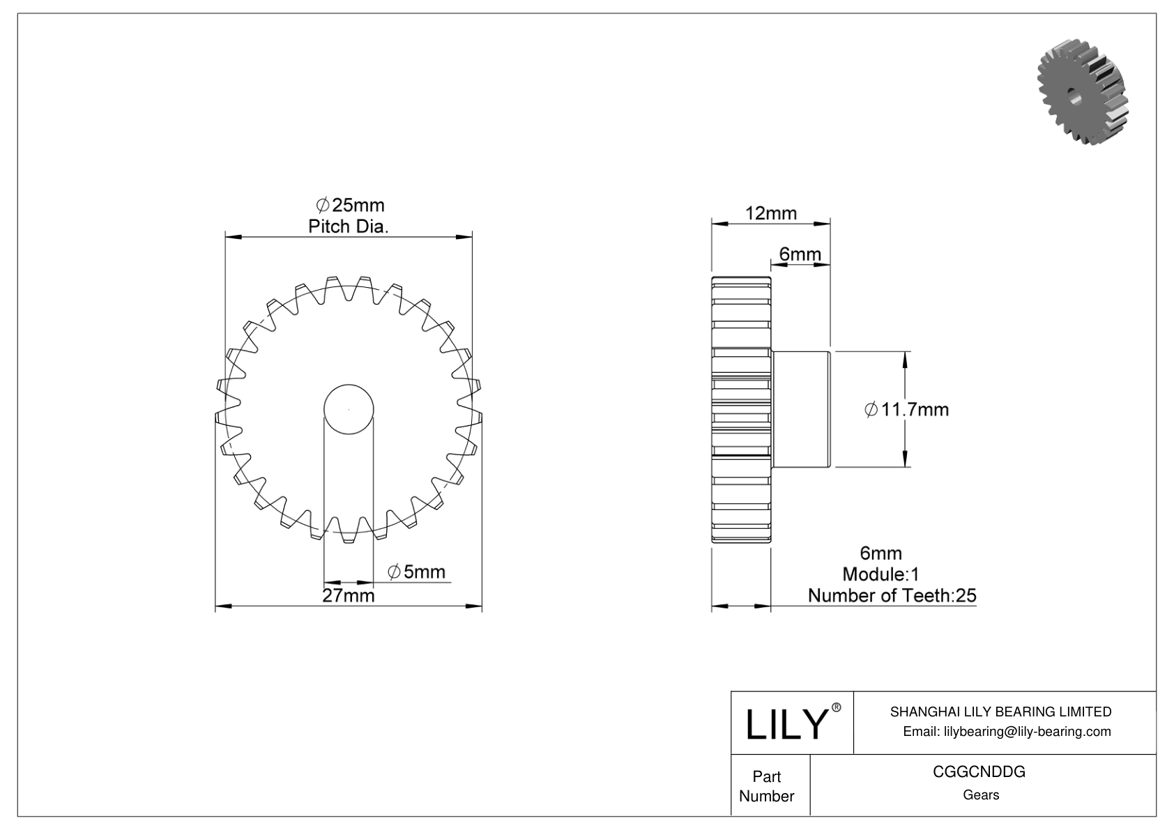 CGGCNDDG Plastic Metric Gears - 20° Pressure Angle cad drawing