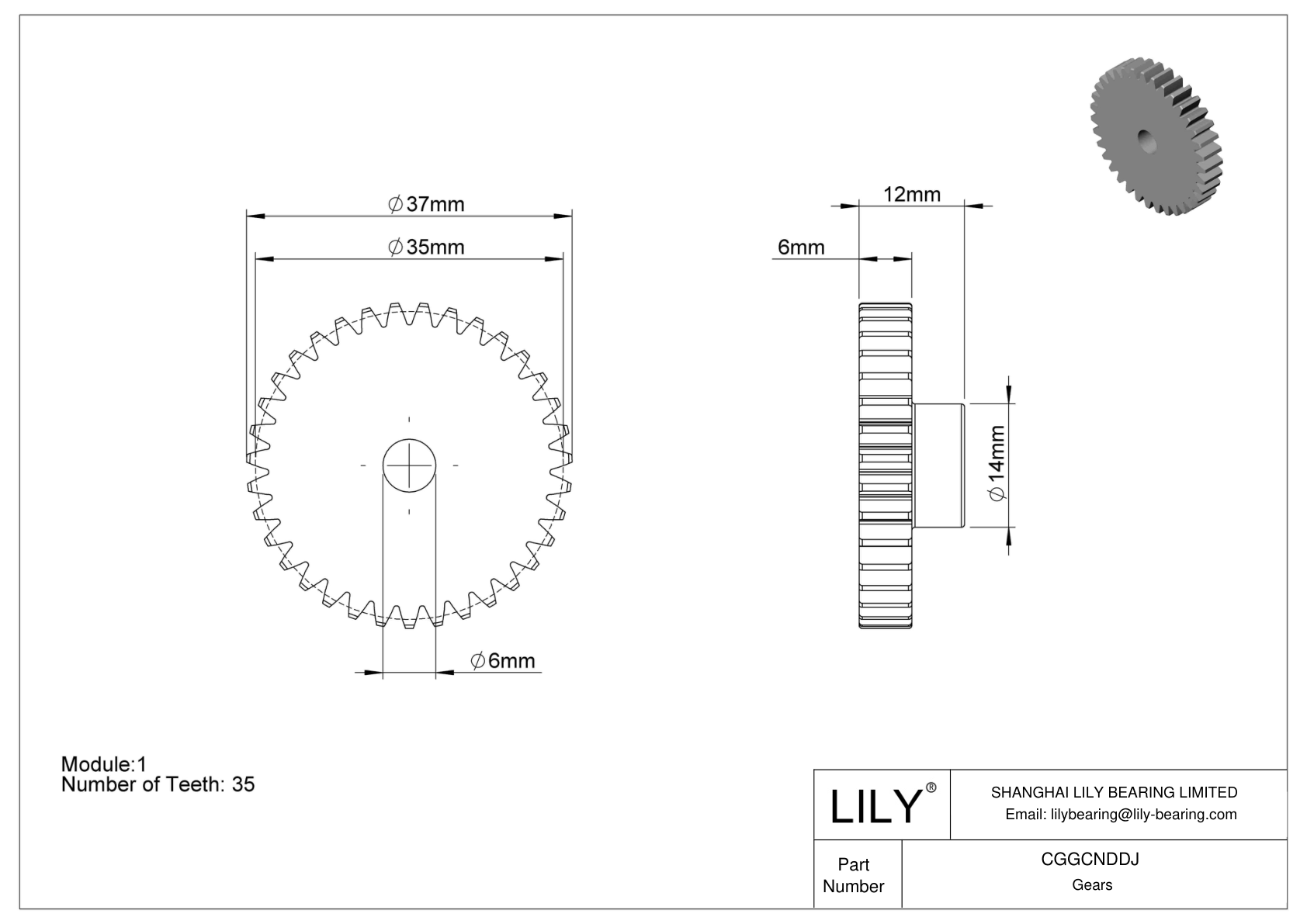 CGGCNDDJ Plastic Metric Gears - 20° Pressure Angle cad drawing