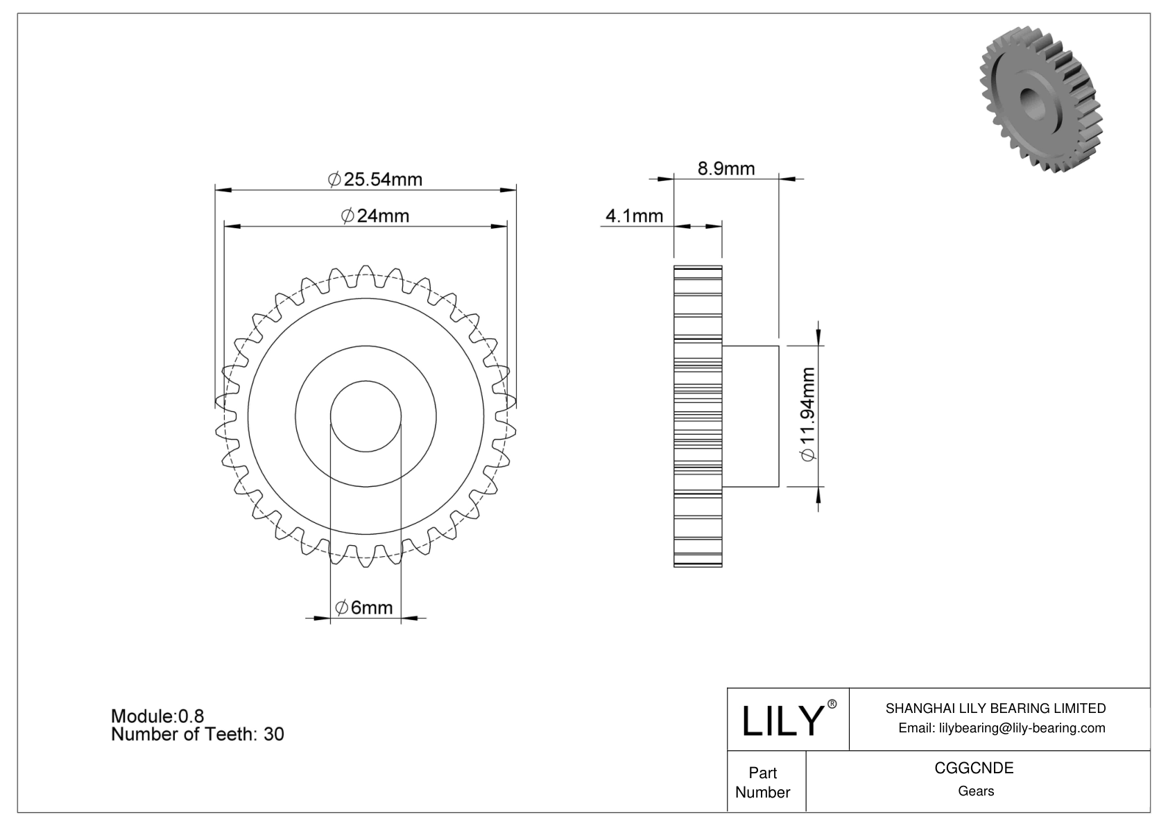 CGGCNDE Plastic Metric Gears - 20° Pressure Angle cad drawing