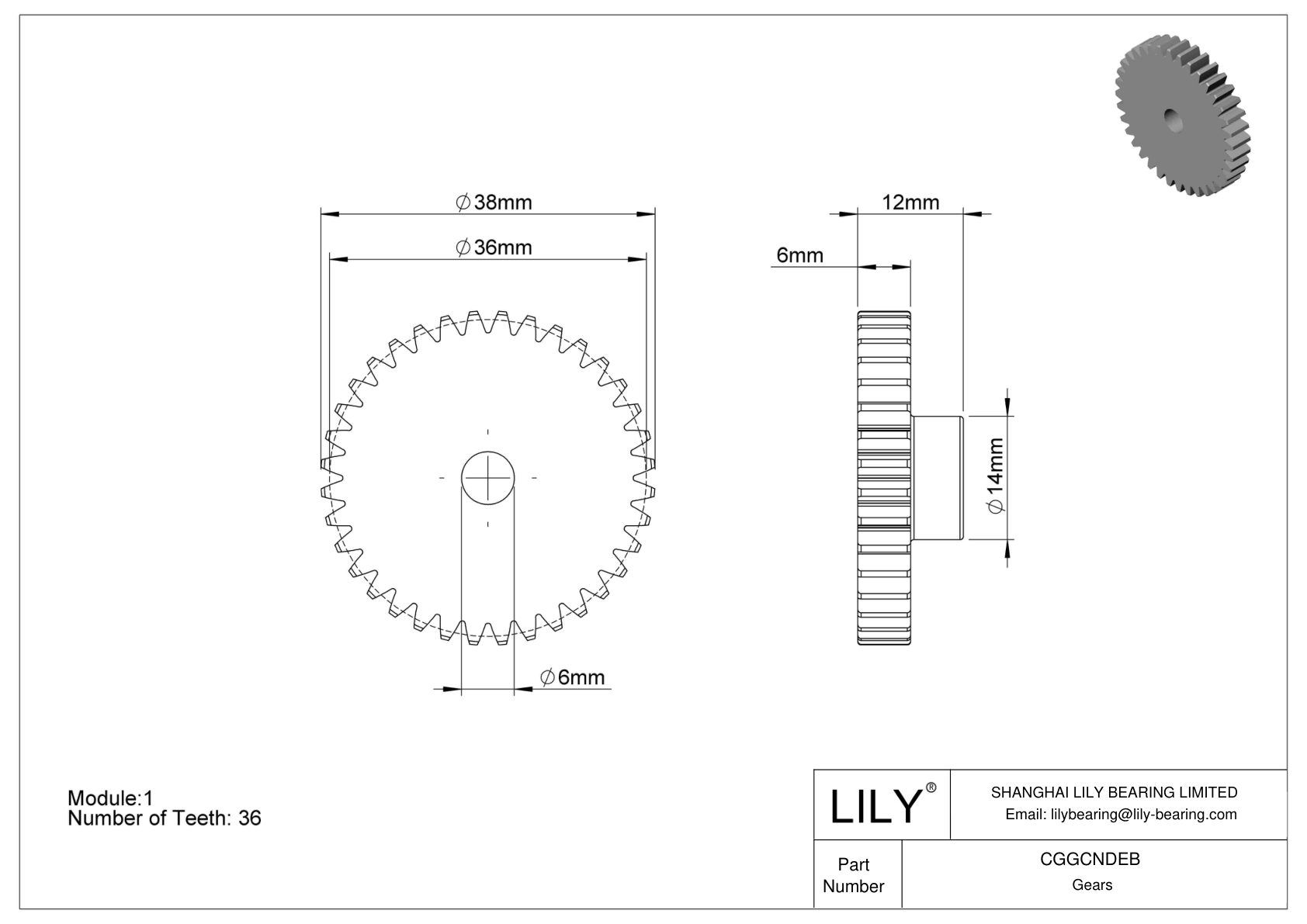 CGGCNDEB Plastic Metric Gears - 20° Pressure Angle cad drawing