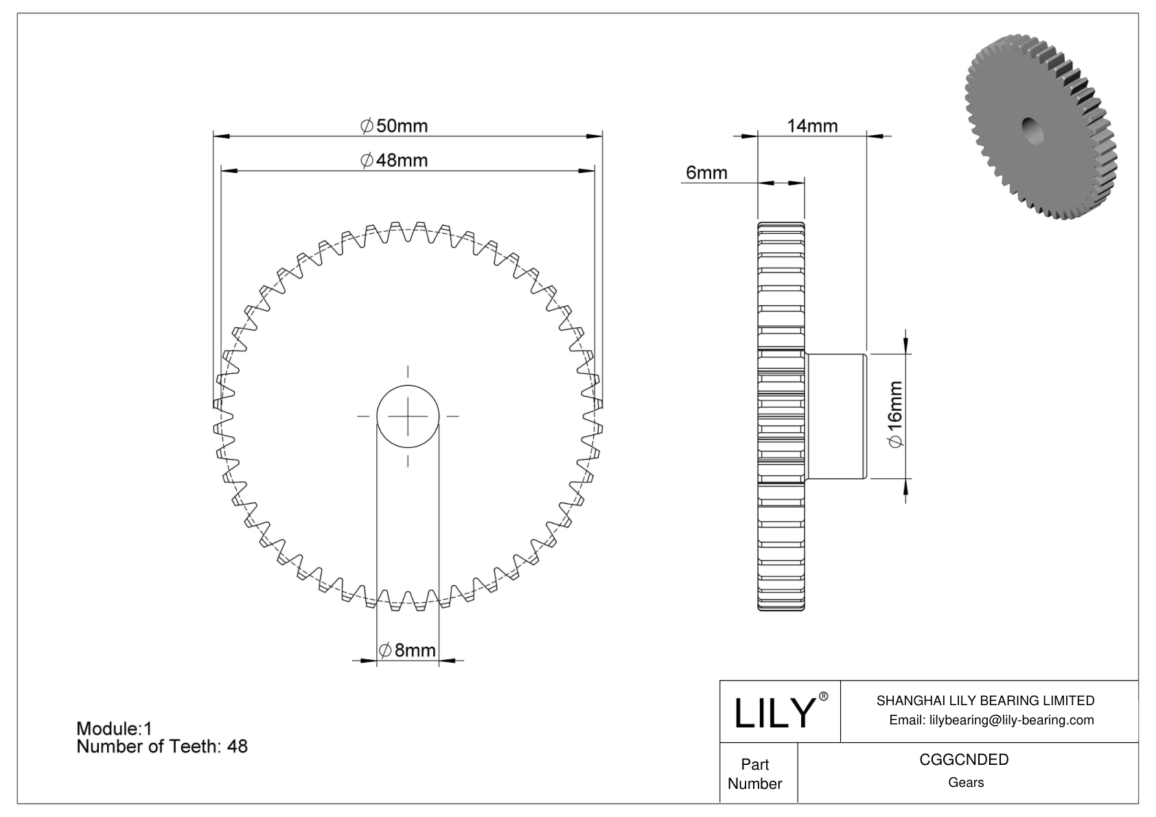 CGGCNDED Plastic Metric Gears - 20° Pressure Angle cad drawing