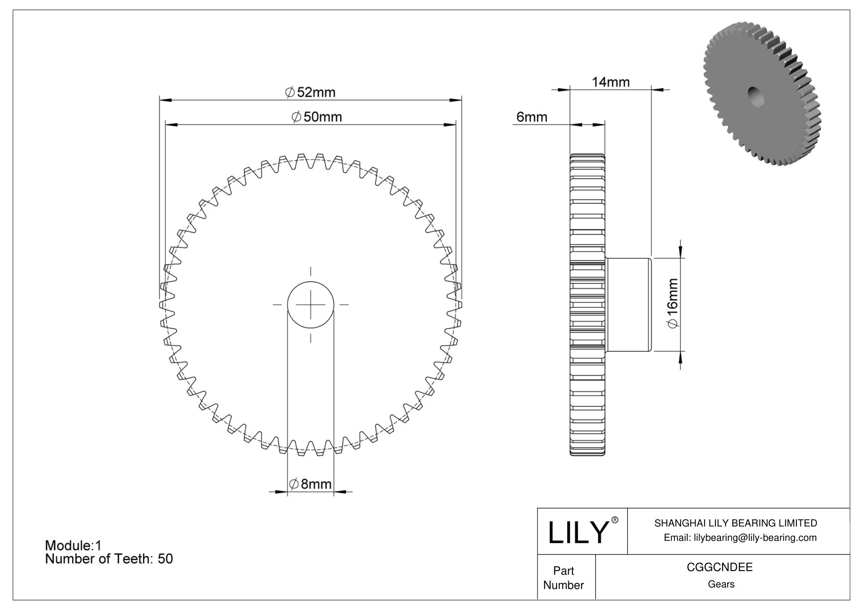 CGGCNDEE Plastic Metric Gears - 20° Pressure Angle cad drawing