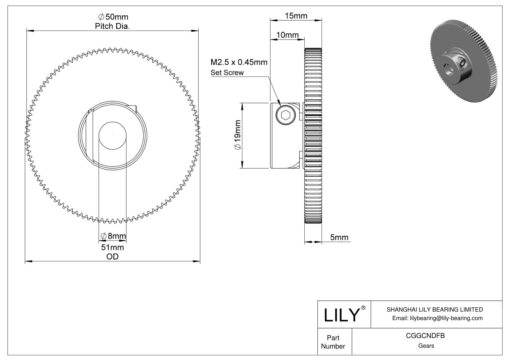 CGGCNDFB Plastic Metric Gears - 20° Pressure Angle cad drawing