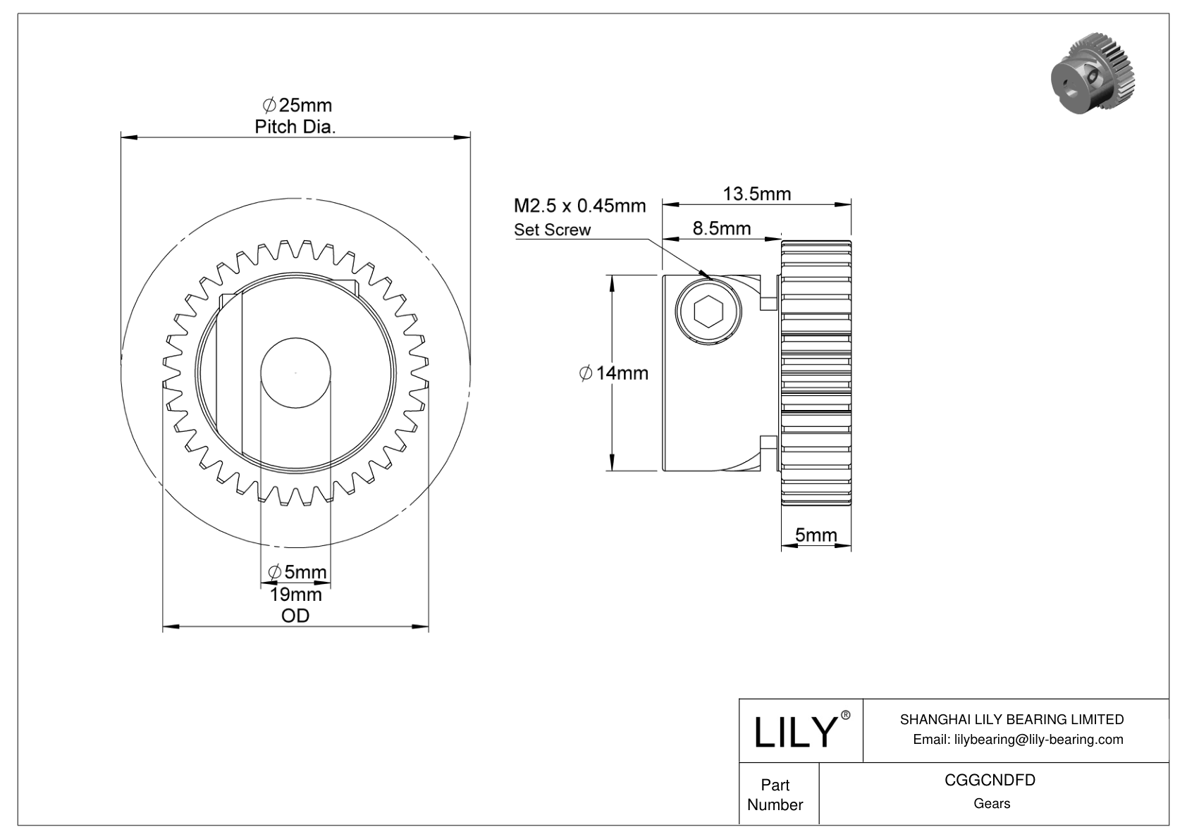 CGGCNDFD Plastic Metric Gears - 20° Pressure Angle cad drawing