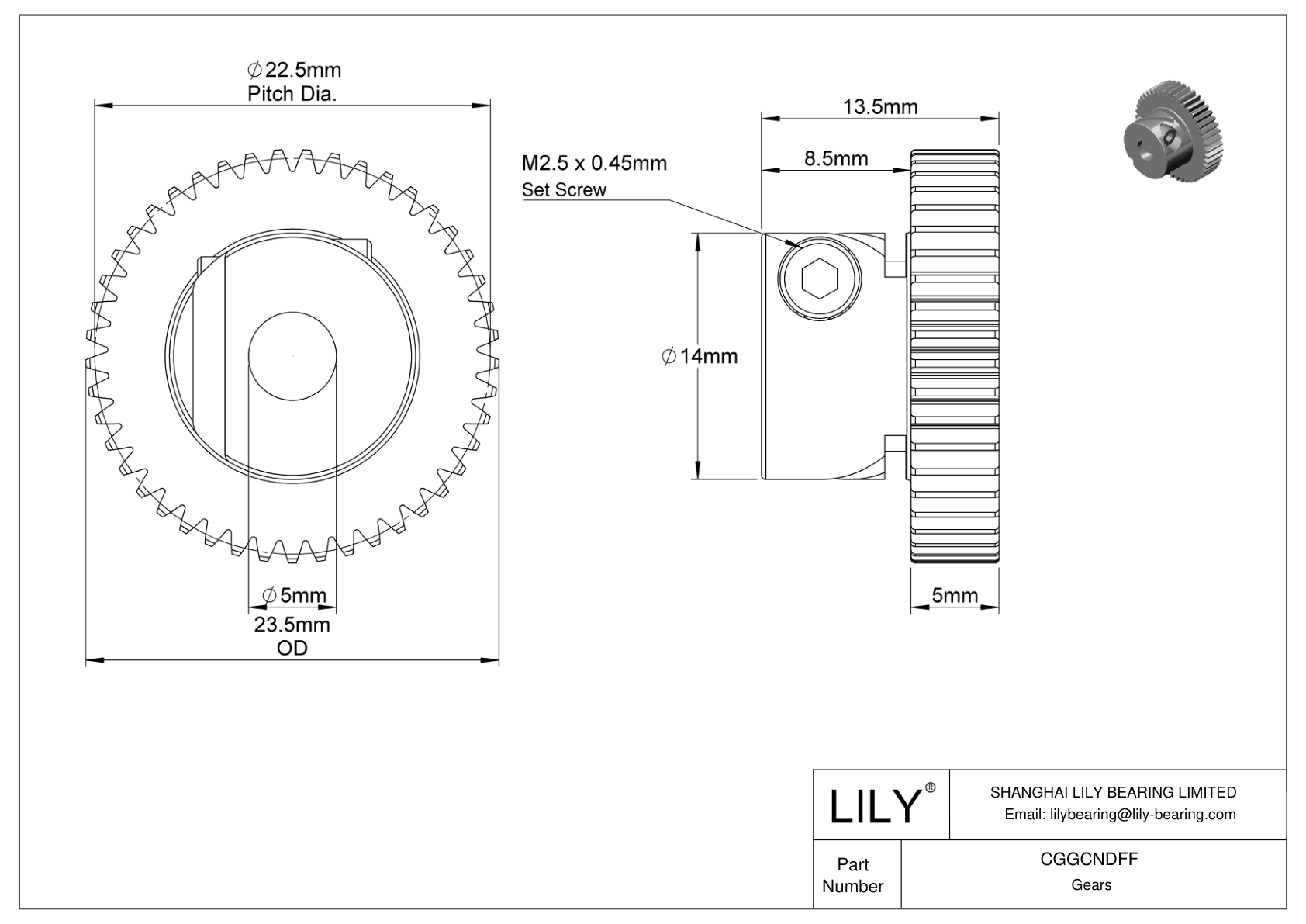 CGGCNDFF Plastic Metric Gears - 20° Pressure Angle cad drawing