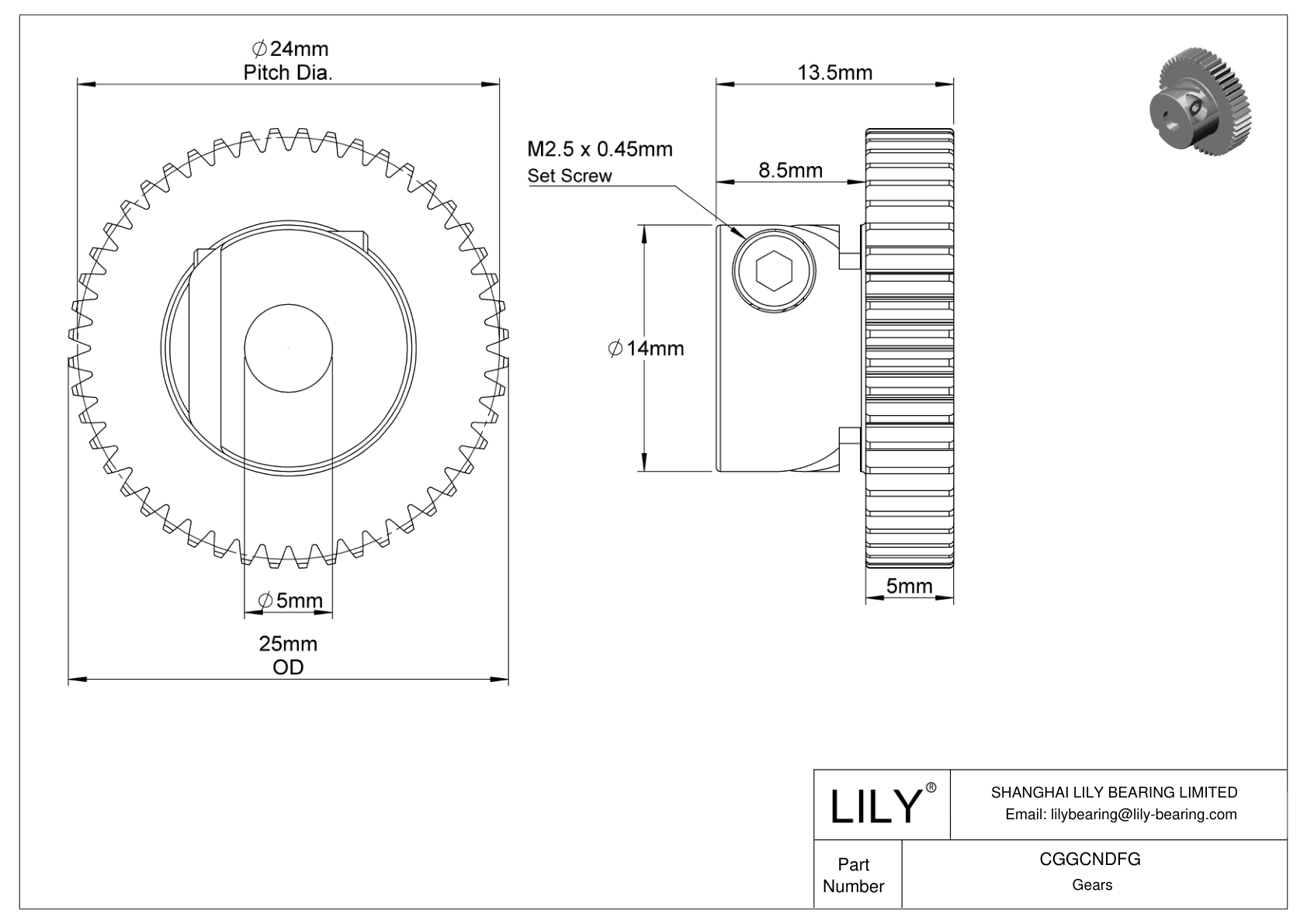 CGGCNDFG Plastic Metric Gears - 20° Pressure Angle cad drawing