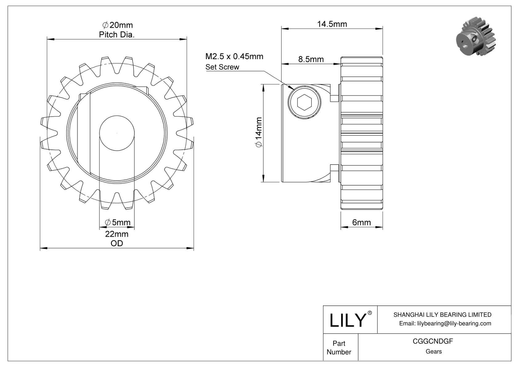 CGGCNDGF Plastic Metric Gears - 20° Pressure Angle cad drawing