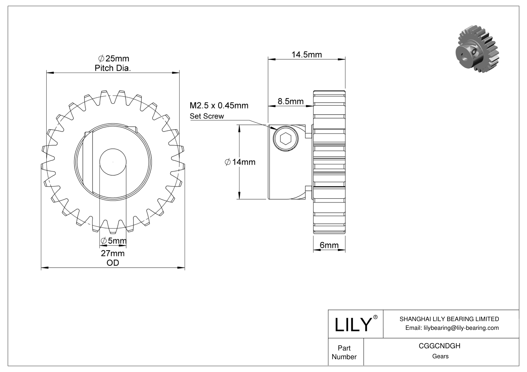 CGGCNDGH Plastic Metric Gears - 20° Pressure Angle cad drawing