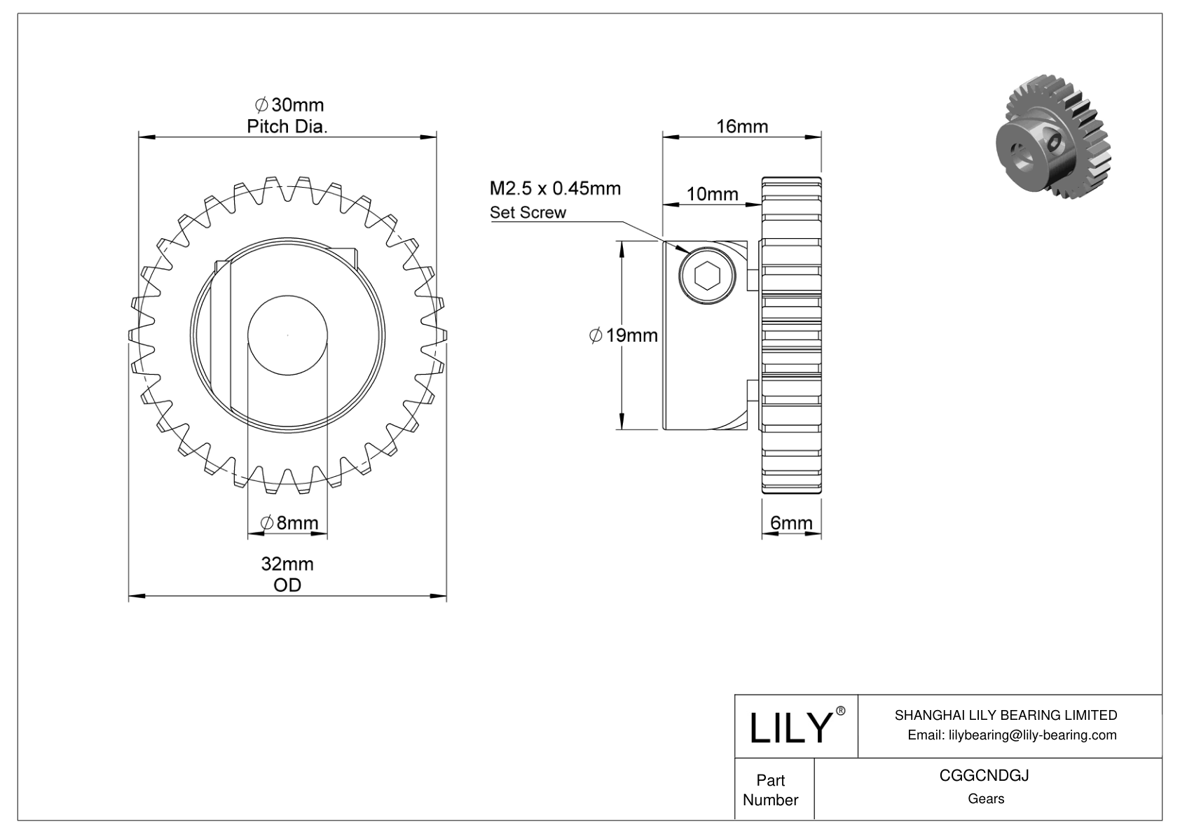 CGGCNDGJ Engranajes métricos de plástico - Ángulo de presión de 20 cad drawing