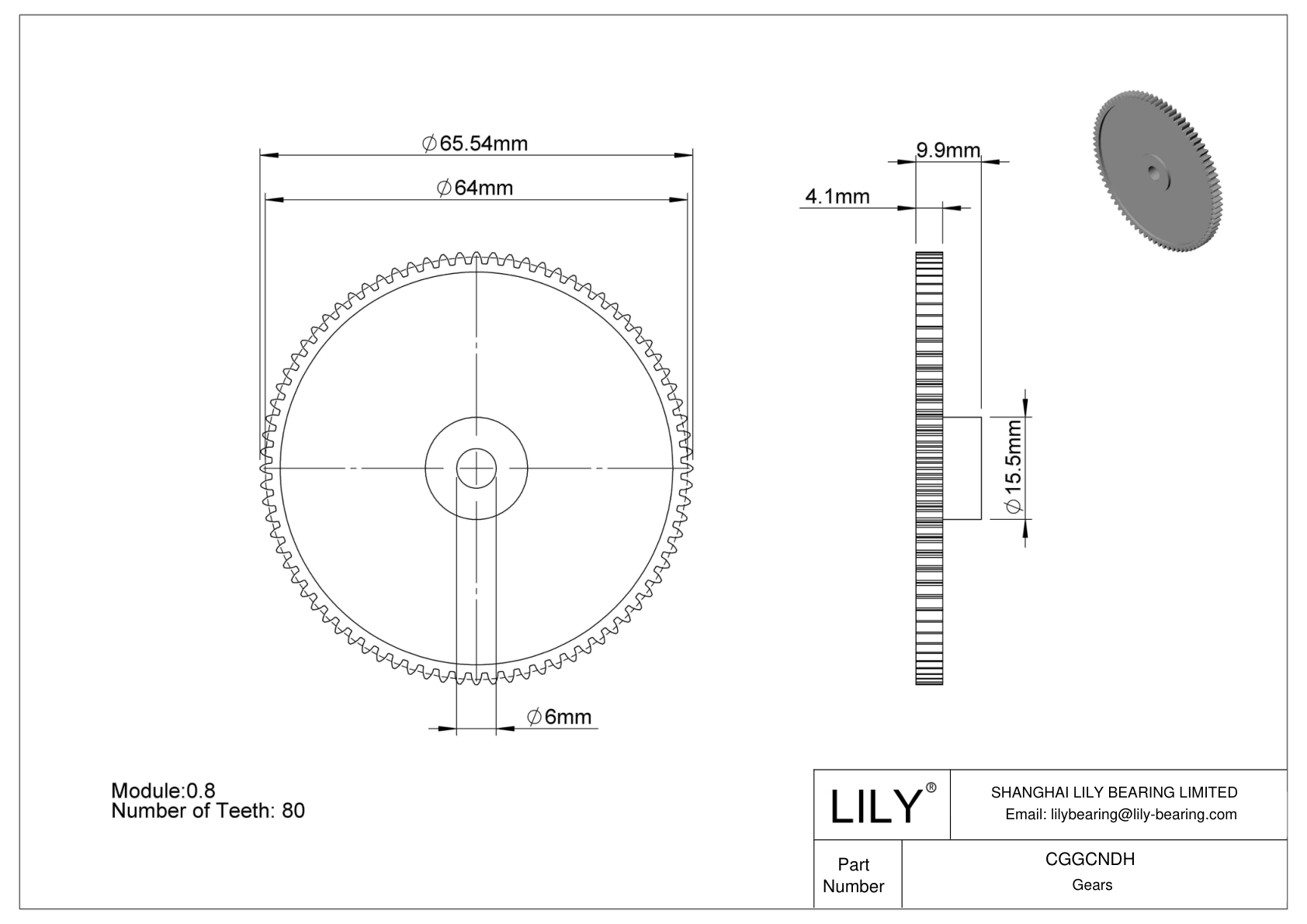 CGGCNDH Plastic Metric Gears - 20° Pressure Angle cad drawing